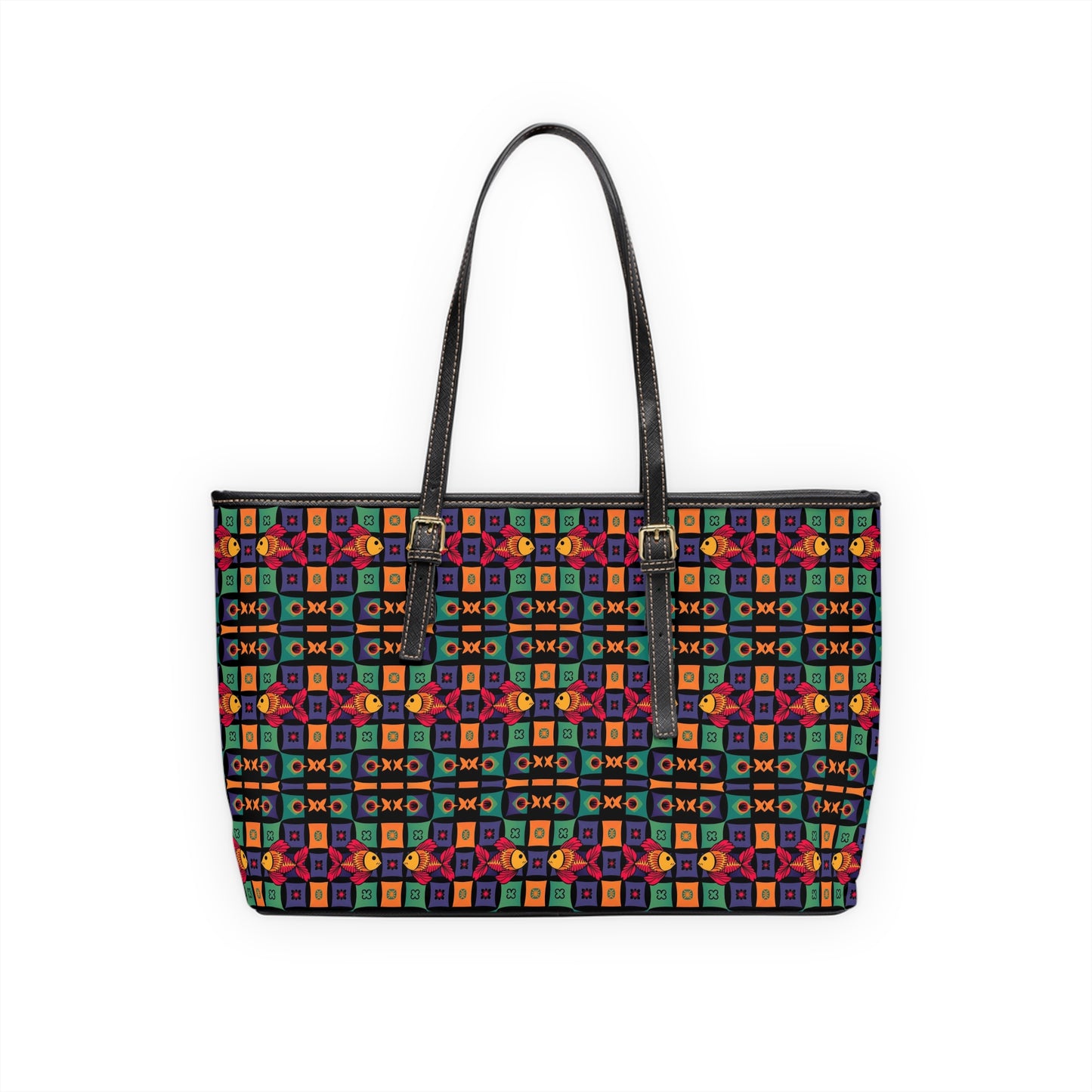 Leather Shoulder Bag, Pisces, Zodiac v2, Shapes Pattern