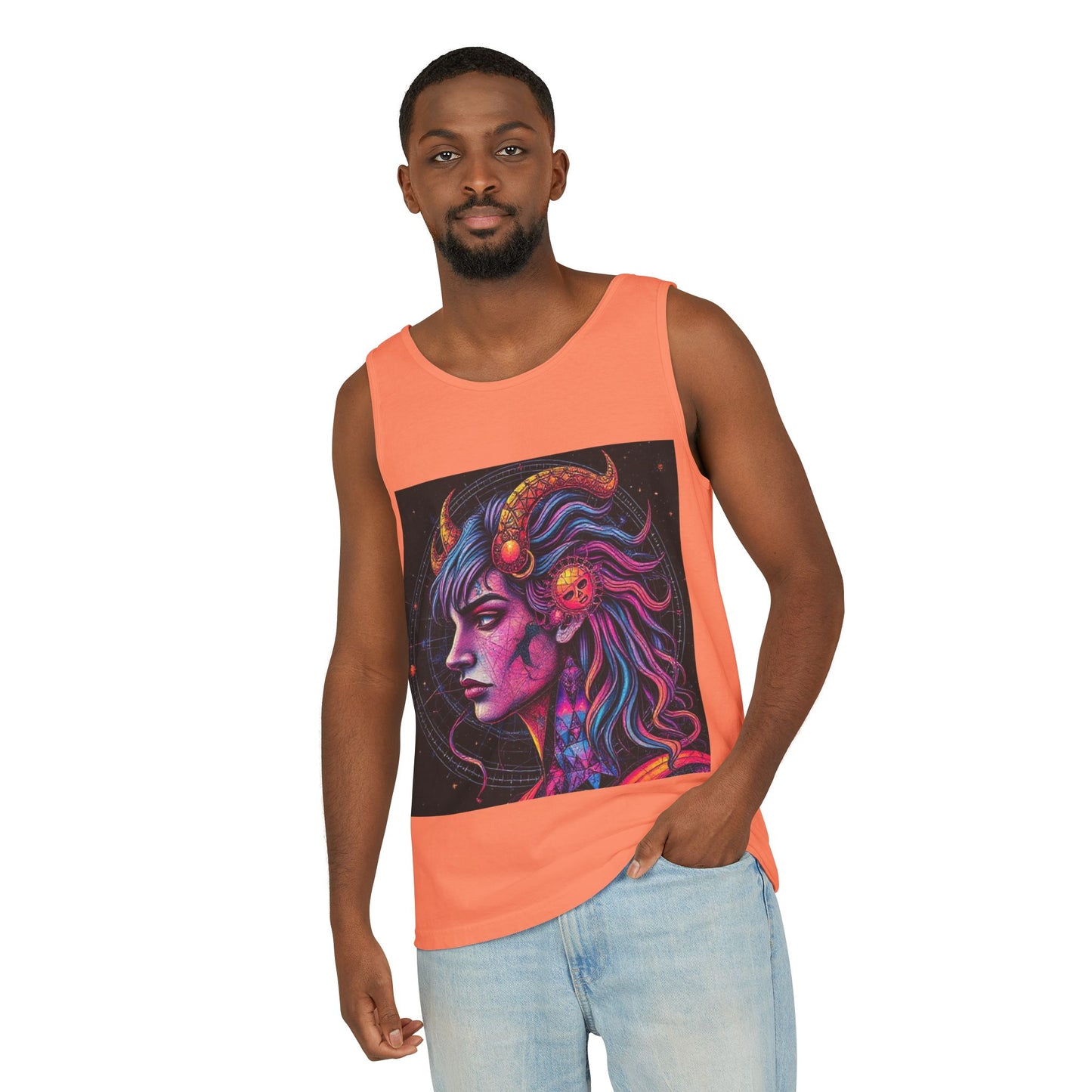 Unisex Garment-Dyed, Tank Top, Virgo Design, Pop Art v1, 100% US cotton
