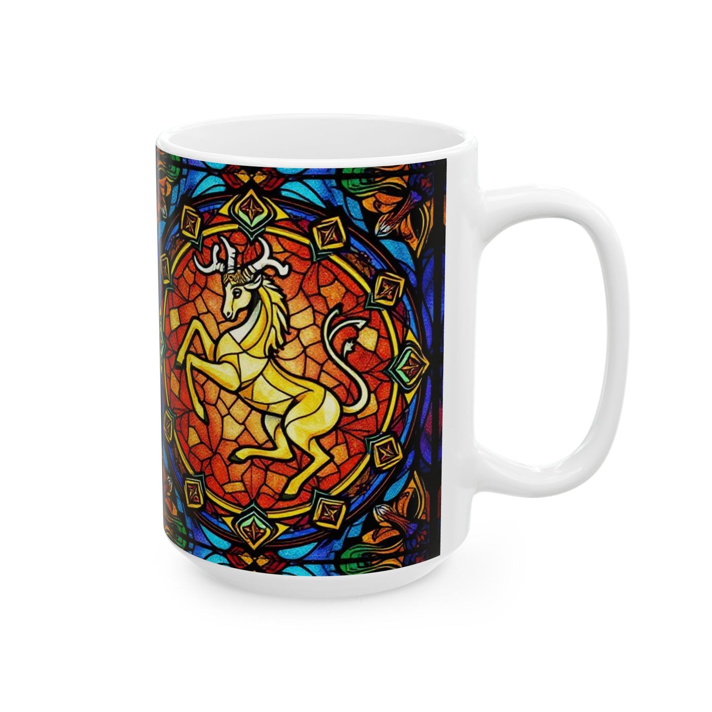 Ceramic Mug, (11oz, 15oz), Ceramic Coffee Mug, AOP, Glass Design, Capricorn Zodiac