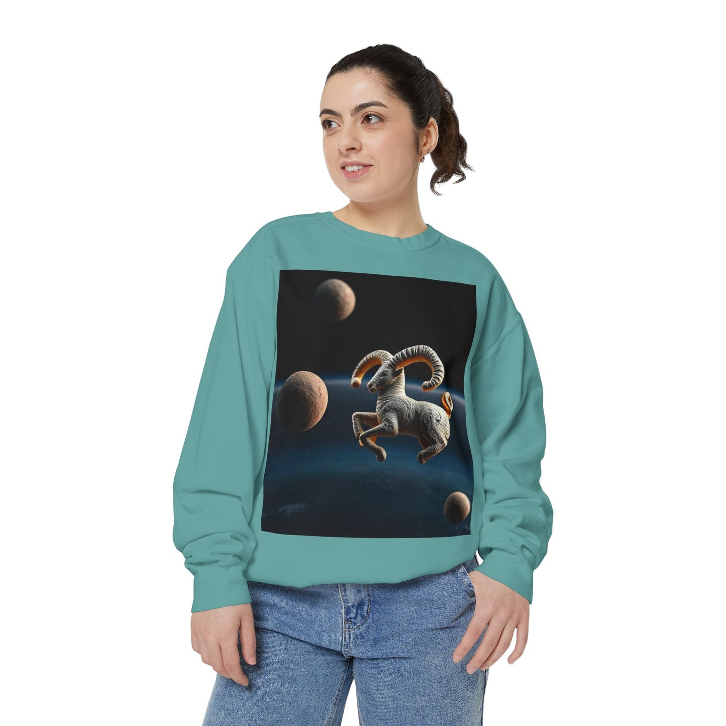 Garment-Dyed Sweatshirt, Unisex, Space Animal Design v1, Aries