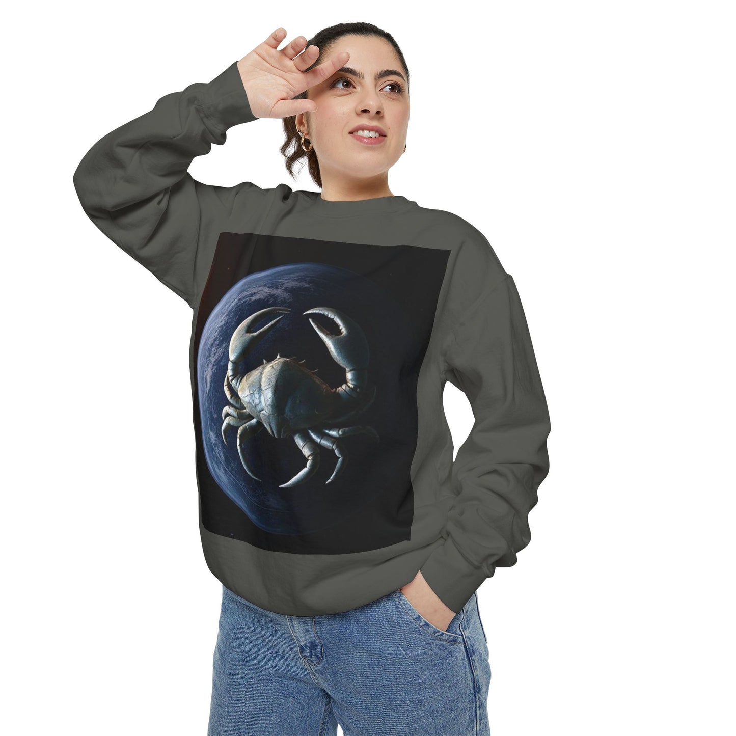 Garment-Dyed Sweatshirt, Unisex, Space Animal Design, Cancer