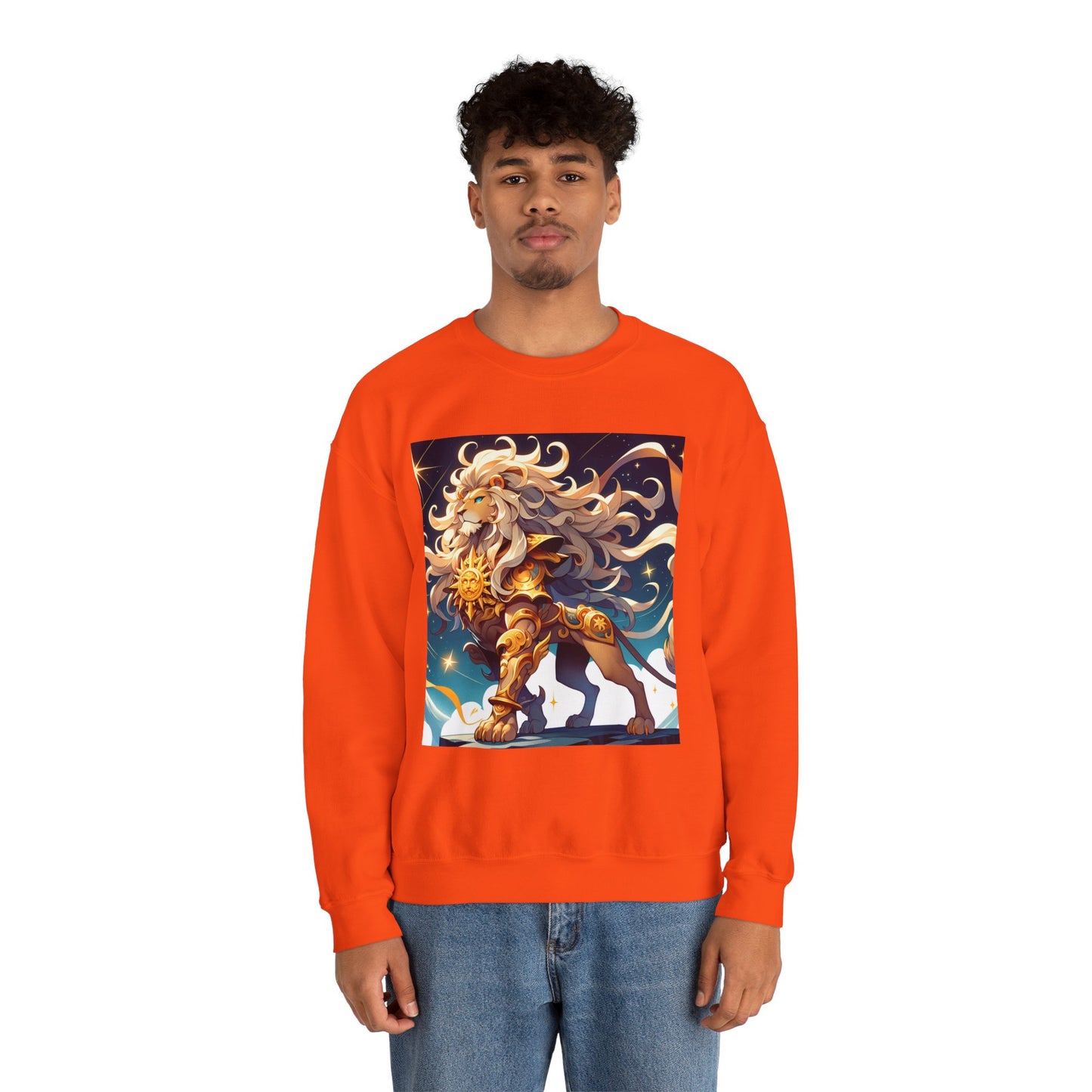 Unisex Heavy Blend™ Crewneck Sweatshirt,Cool Lion with White Hair, Leo Zodiac Design