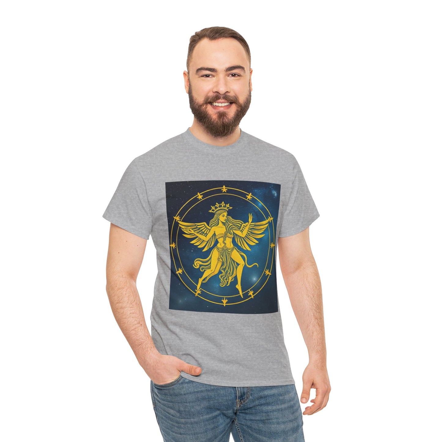 Unisex Heavy Cotton T-Shirt, Twin Angel v3, Gemini Zodiac Design