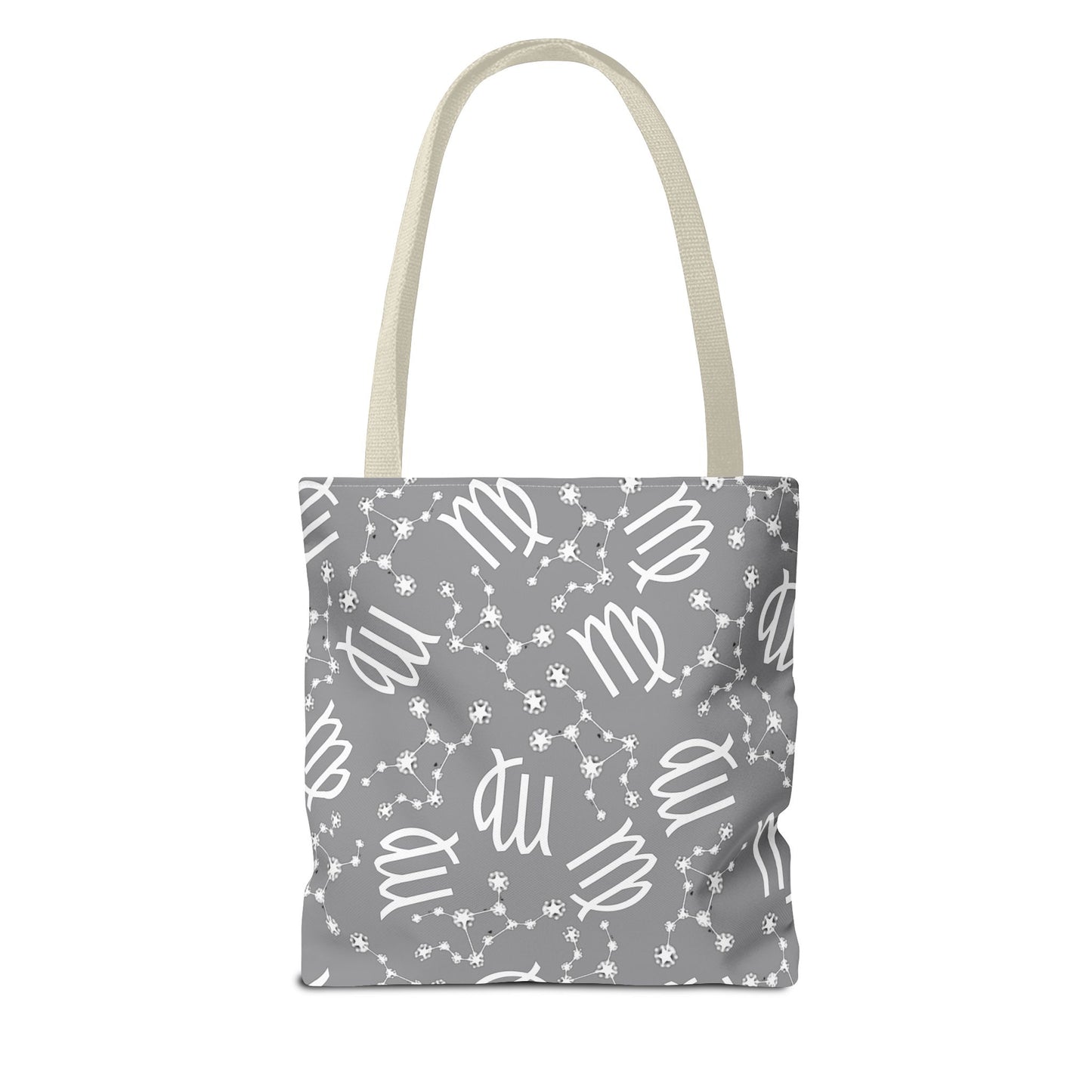 Tote Bag, Virgo Zodiac Sign, AOP, (Grey, White)