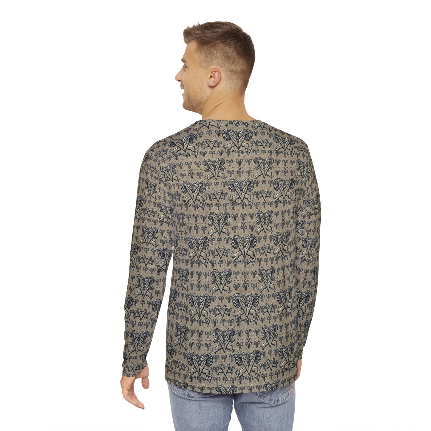 Men's Long Sleeve Shirt, (AOP), Aries, Zodiac, Pattern