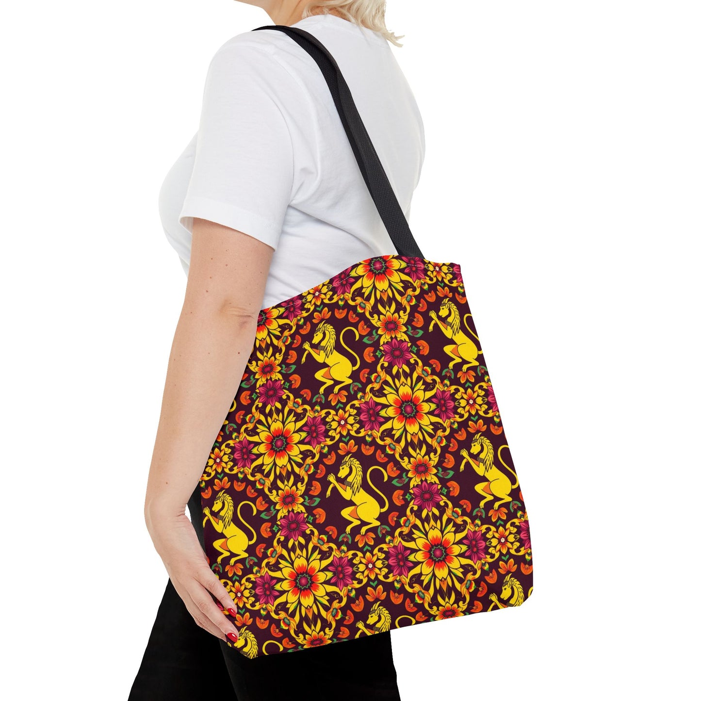 Tote Bag (AOP), Virgo, Zodiac v2, Flower Pattern