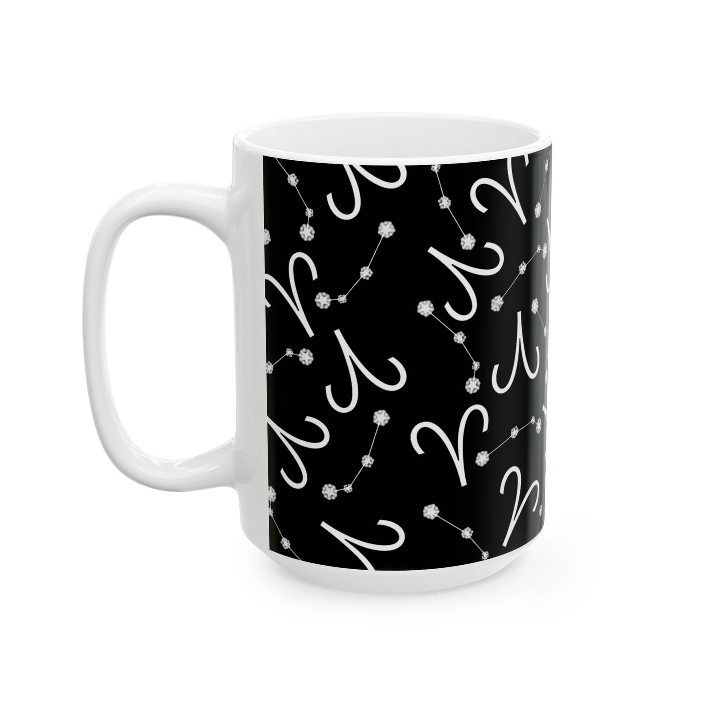 Ceramic Mug, (11oz, 15oz), Ceramic Coffee Mug, Black AOP, Aries Zodiac Design