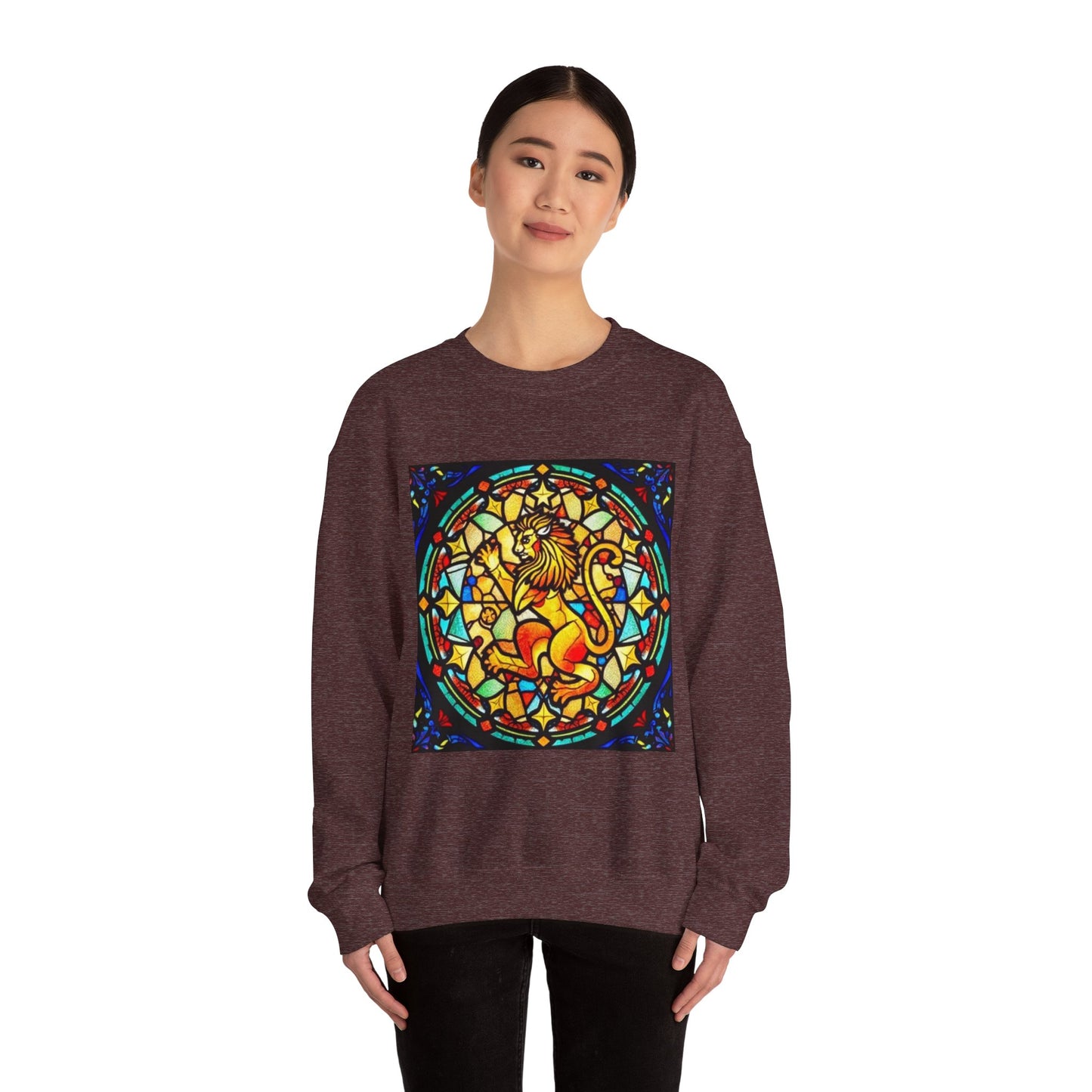 Unisex Heavy Blend™ Crewneck Sweatshirt, Glass 1, Leo Zodiac Design