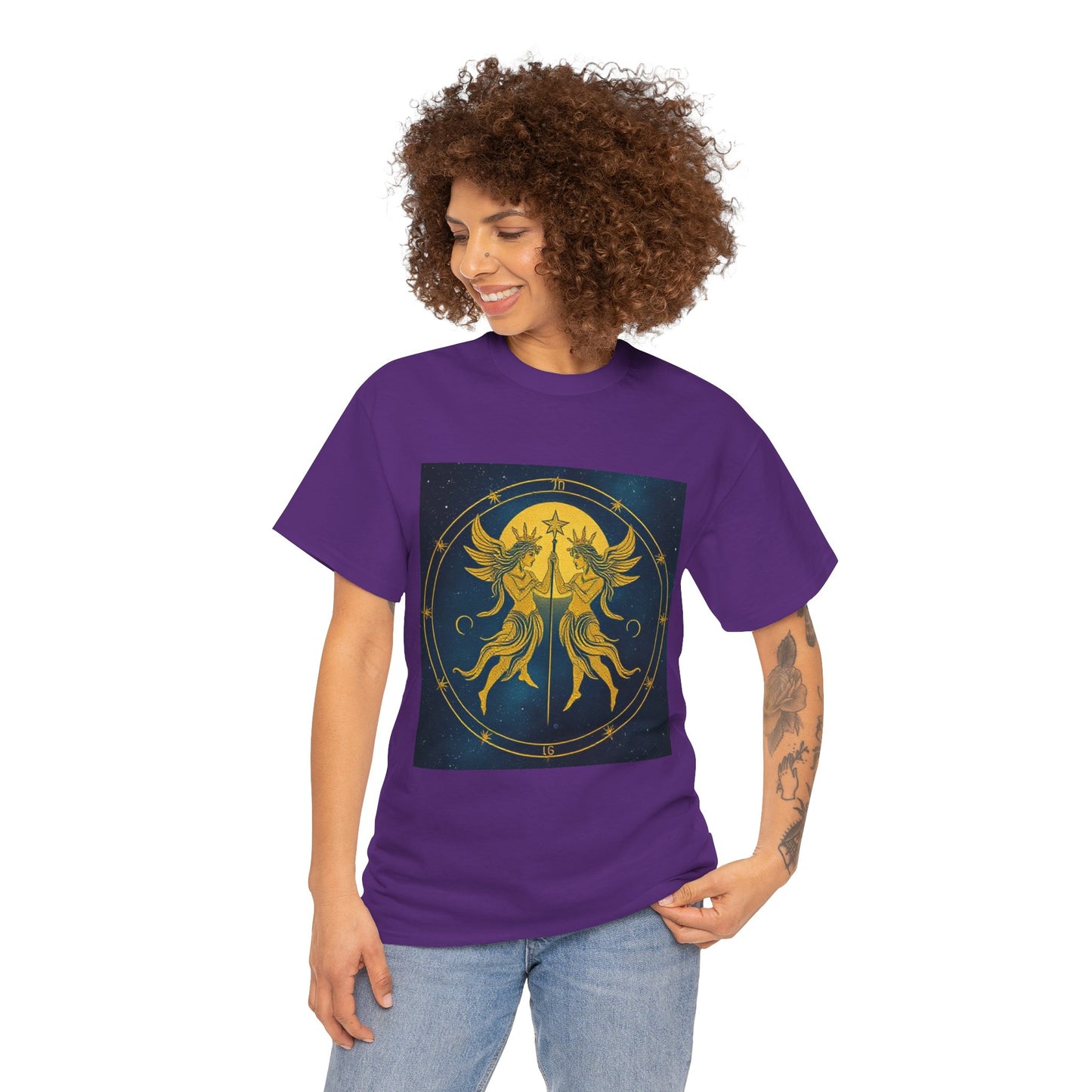 Unisex Heavy Cotton T-Shirt, Space Twins v3, Gemini Zodiac Design