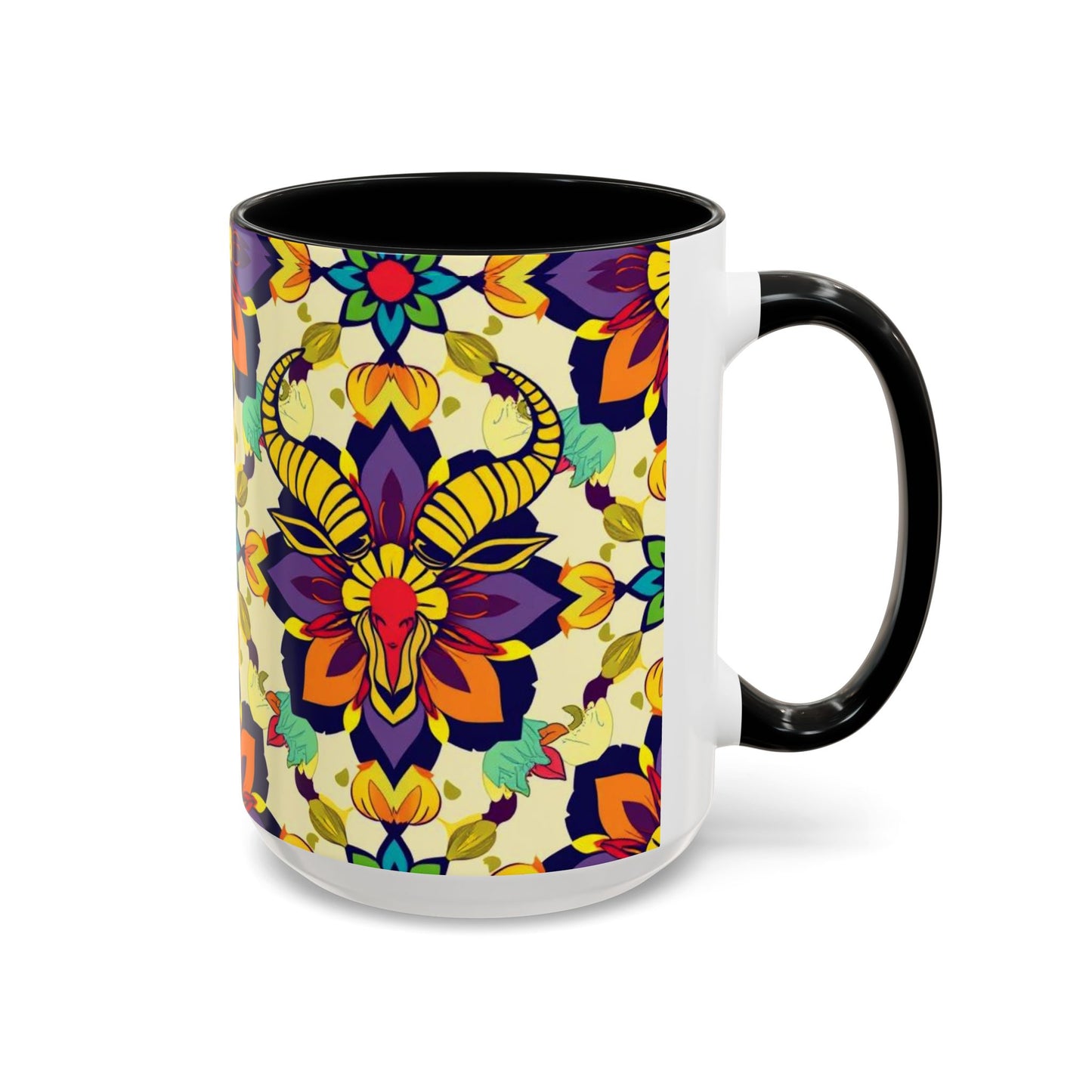 Accent Coffee Mug, Taurus, Zodiac v3. Flower Pattern, (11, 15oz)