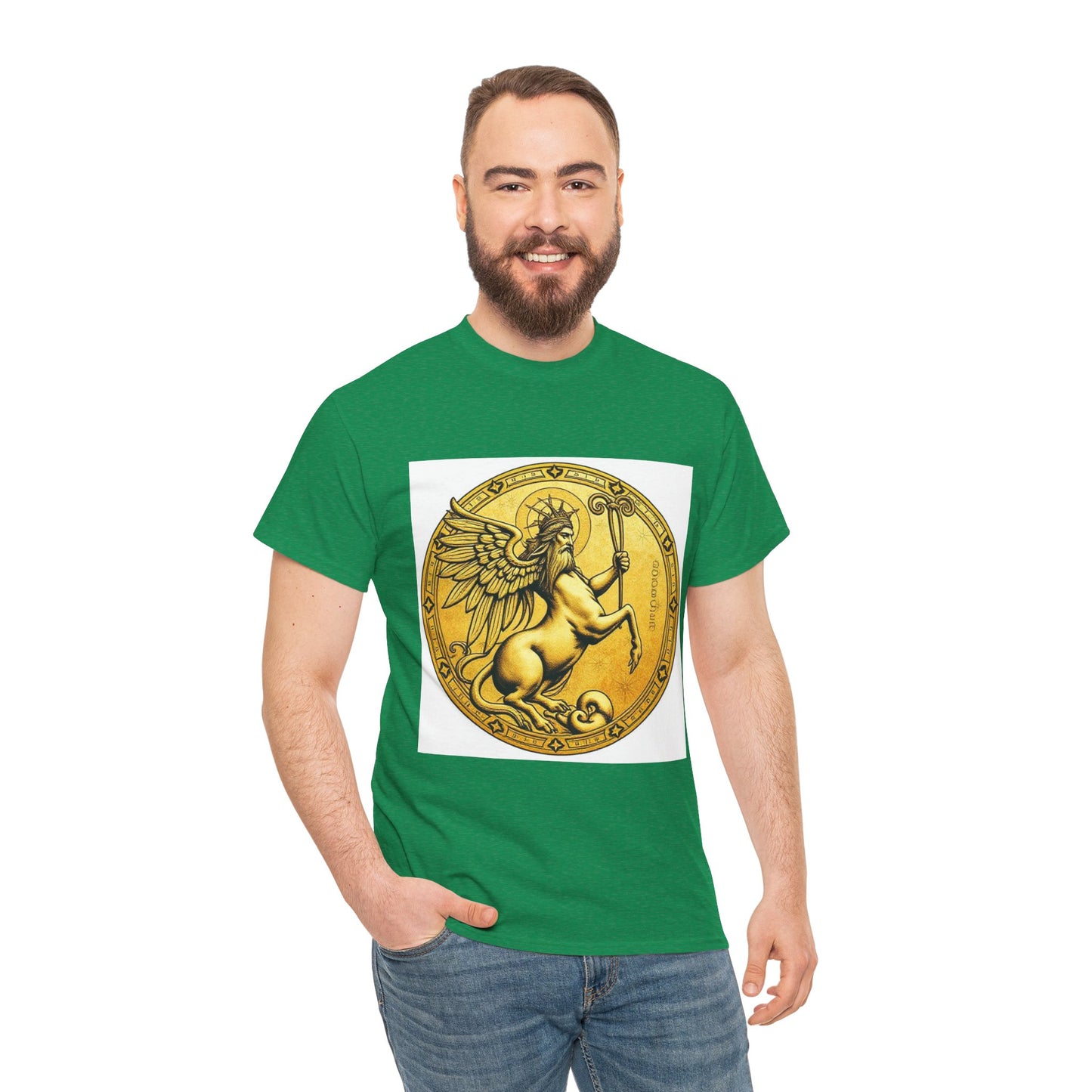 Unisex Heavy Cotton T-Shirt, Golden Angel Coin v1, Virgo Zodiac Design