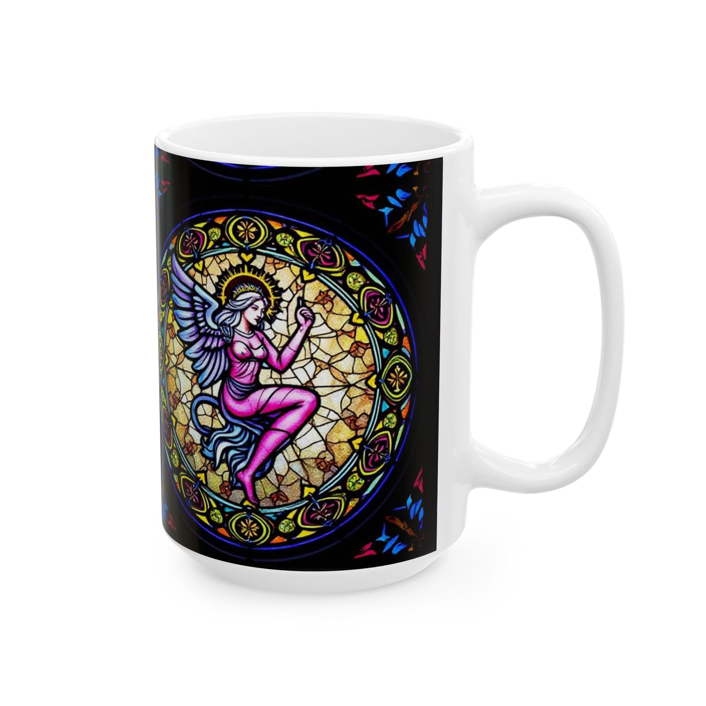 Ceramic Mug, (11oz, 15oz), Ceramic Coffee Mug, AOP, Glass Design v1, Virgo Zodiac