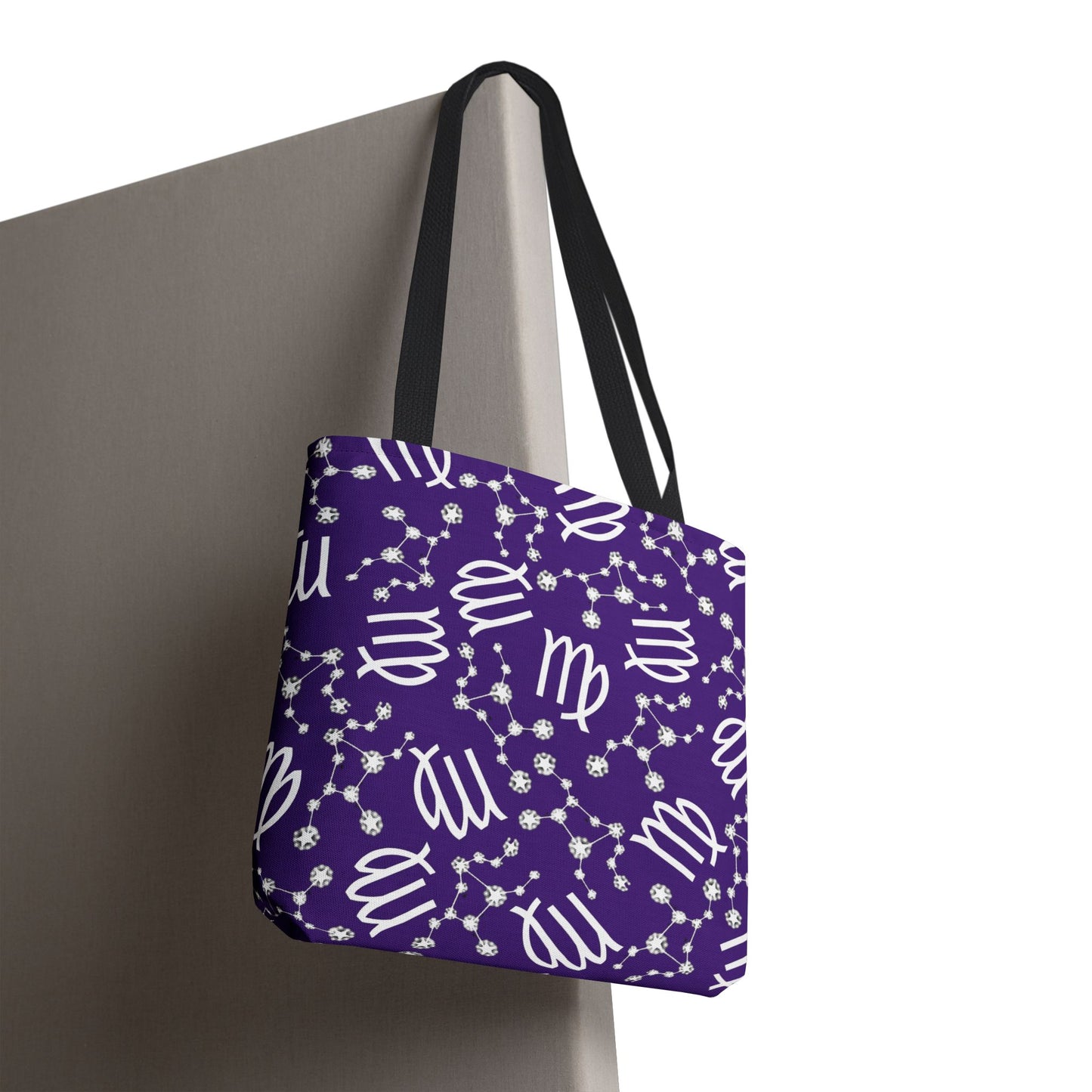 Tote Bag, Virgo Zodiac Sign, AOP, (Purple, White)