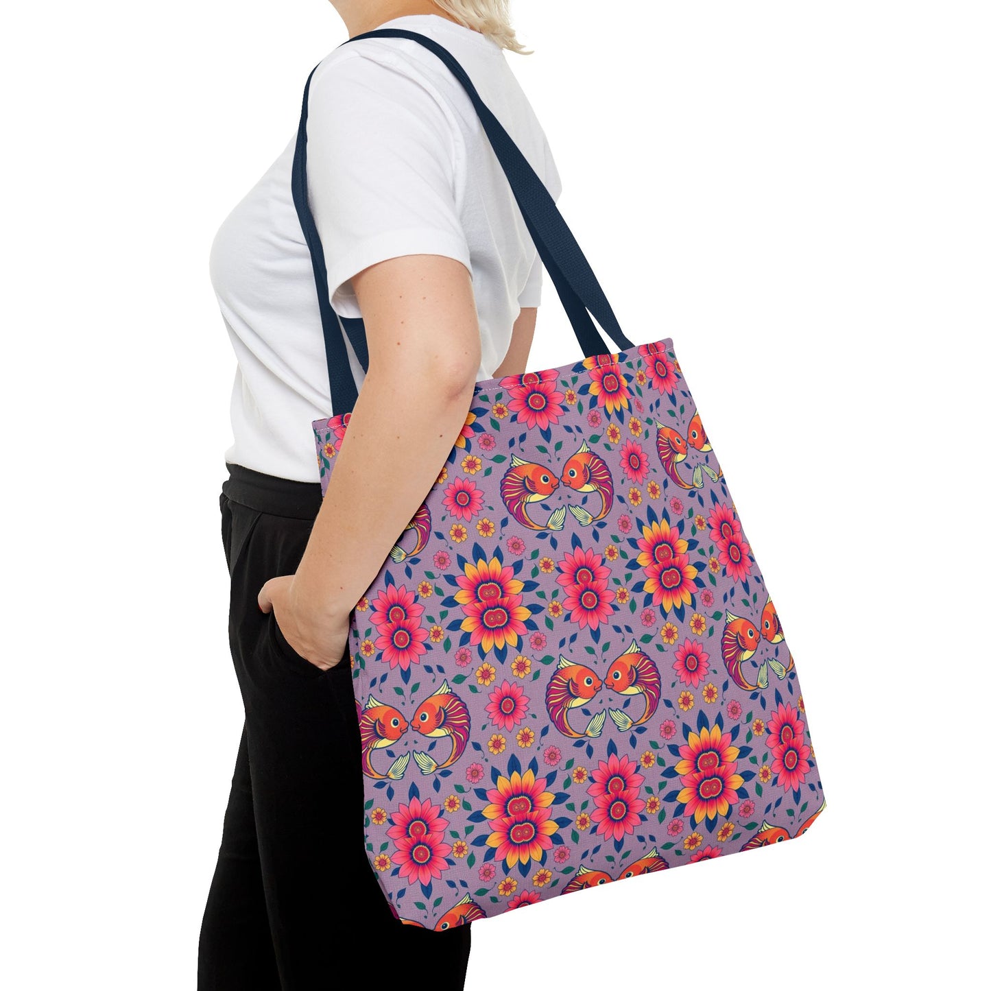Tote Bag (AOP), Pisces, Zodiac v2, Flower Pattern