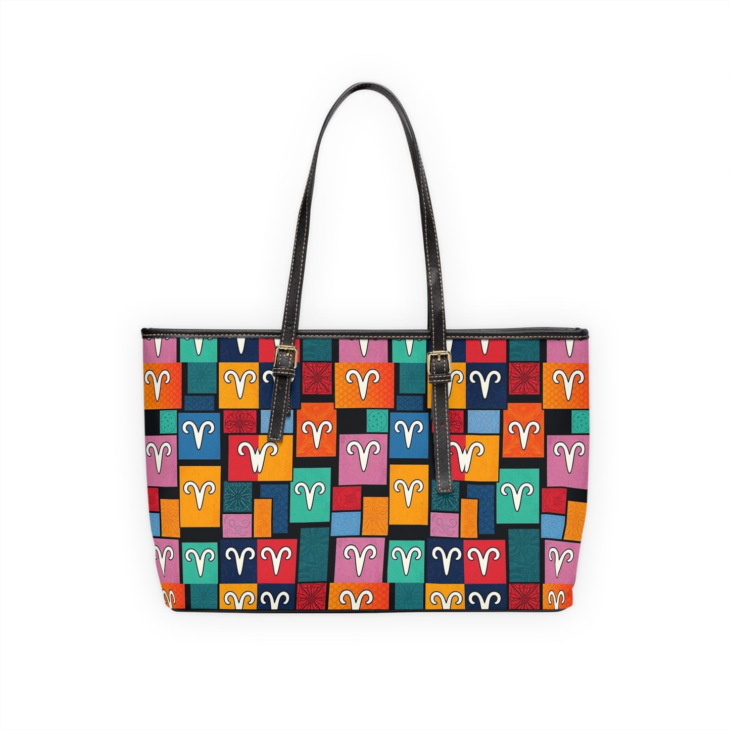 Leather Shoulder Bag, Aries, Zodiac v2, Shapes Pattern