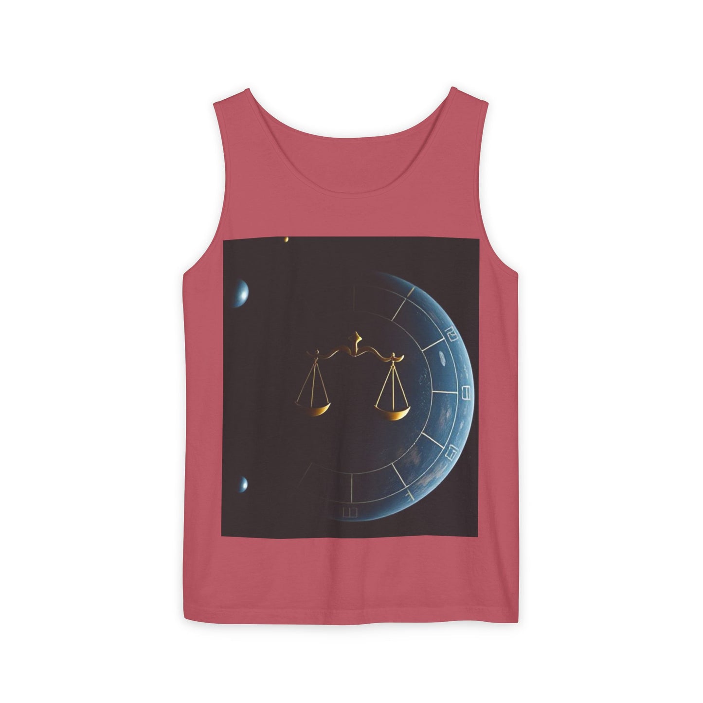 Unisex Garment-Dyed, Tank Top, Libra Design, Space Scale, 100% US cotton