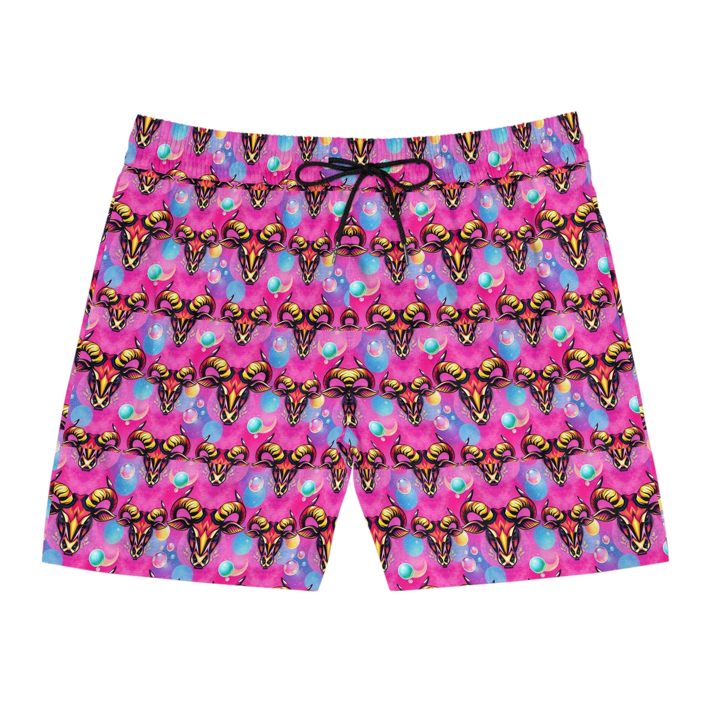 Men's Mid-Length Swim Shorts, (AOP), Taurus, Zodiac v3, Bubble Pattern