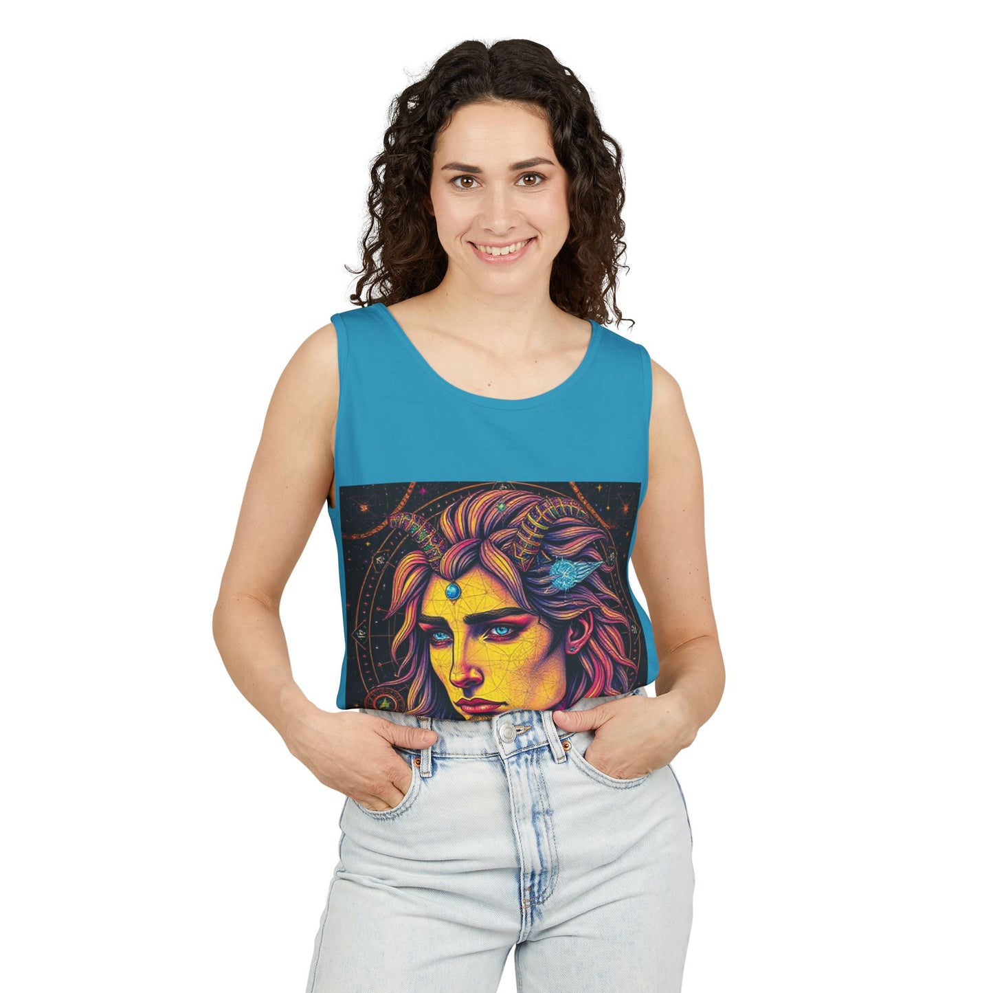 Unisex Garment-Dyed, Tank Top, Aquarius Design, Pop Art v1, 100% Ringspun US cotton