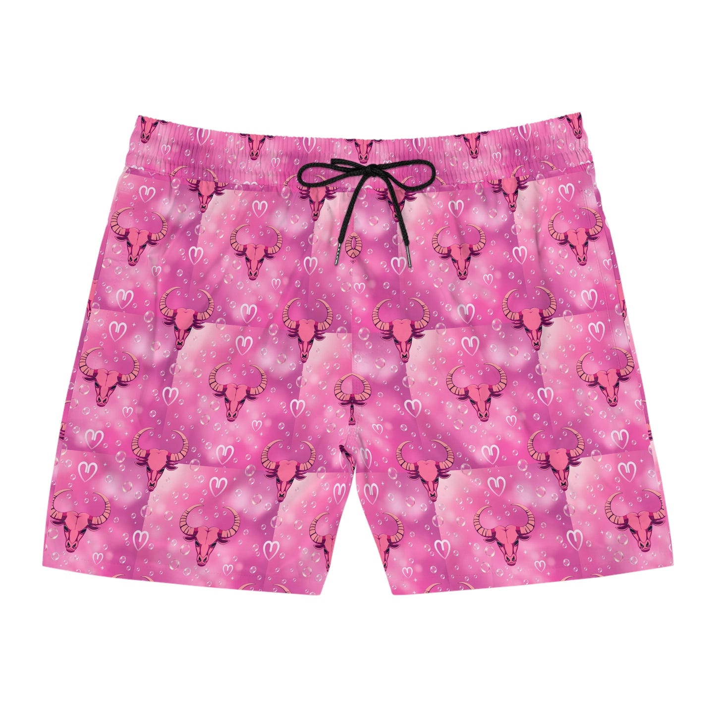 Men's Mid-Length Swim Shorts, (AOP), Taurus, Zodiac, Bubble Pattern