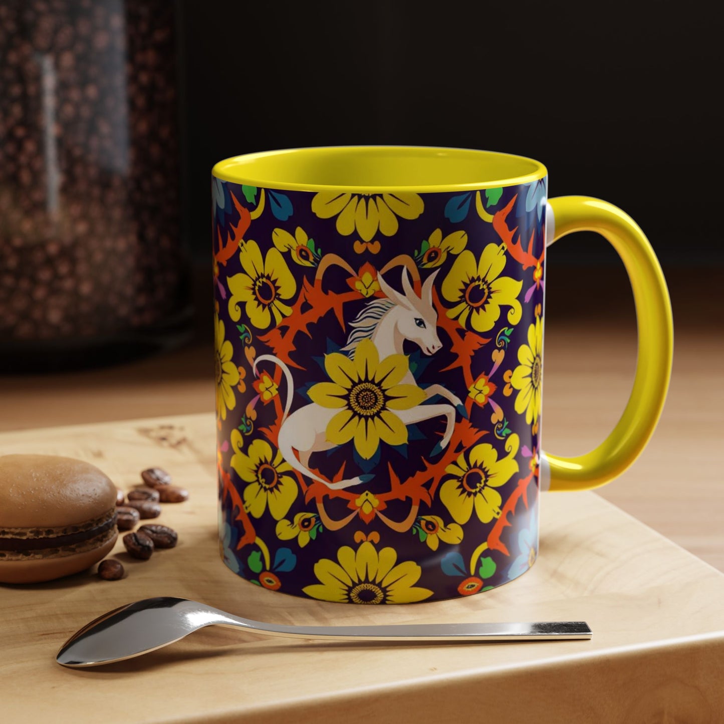 Accent Coffee Mug, Aquarius, Zodiac v1, Flower Pattern, (11, 15oz)