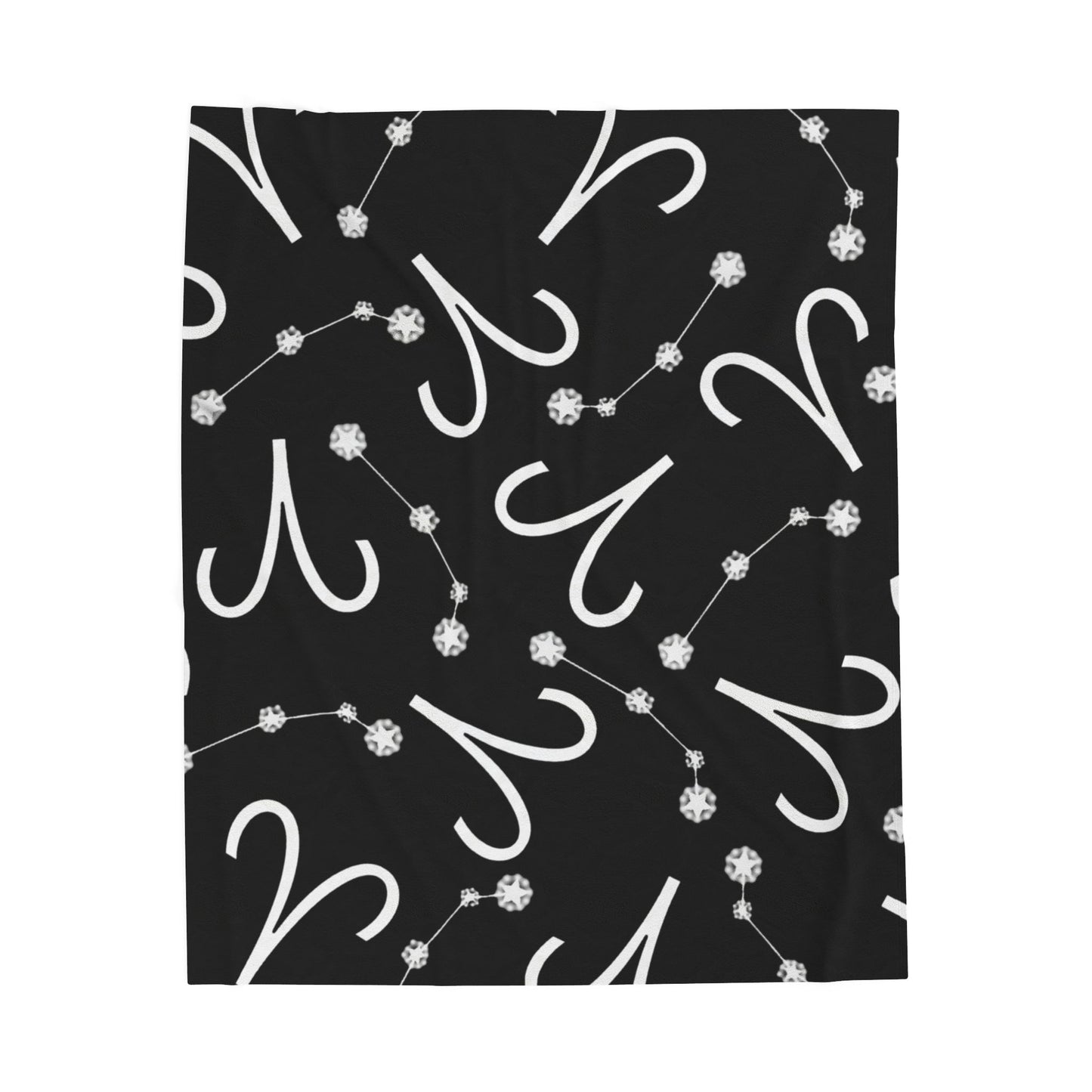 Velveteen Plush Blanket, Aries Zodiac Sign, Constellation & Symbol, Black, 100% polyester