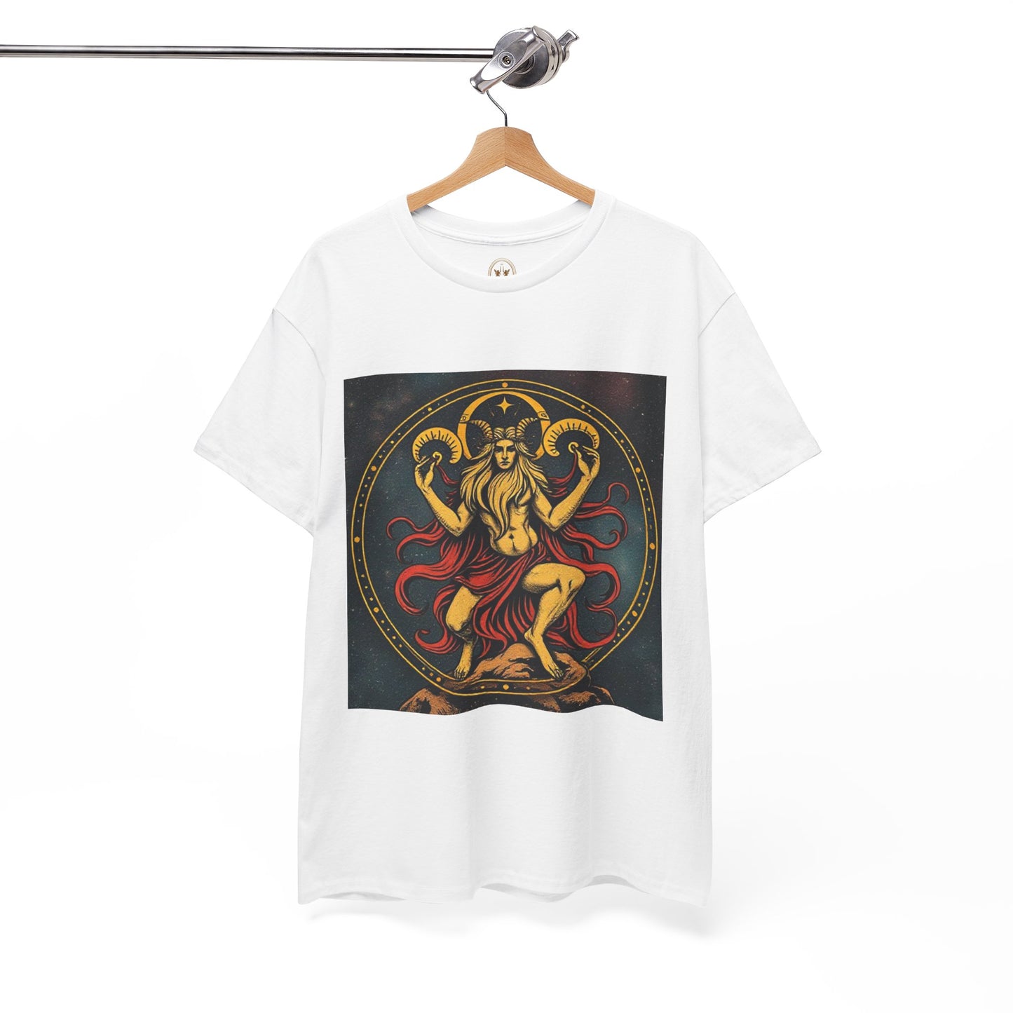 Unisex Heavy Cotton T-Shirt, Aries God 3v, Zodiac Design