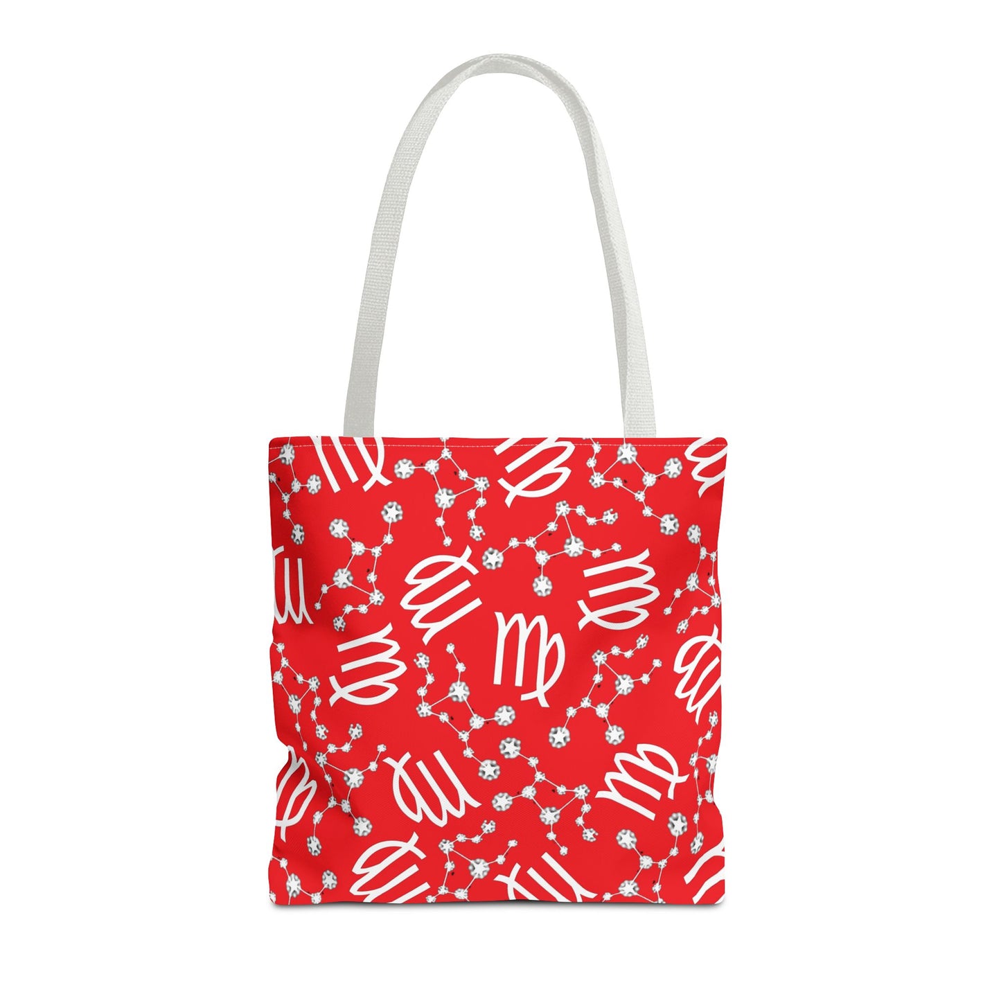 Tote Bag, Virgo Zodiac Sign, AOP, (Red, White)