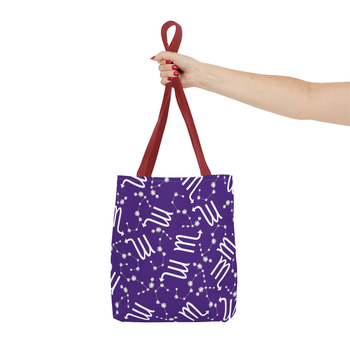 Tote Bag, Scorpio Zodiac Sign, AOP, (Purple, White)