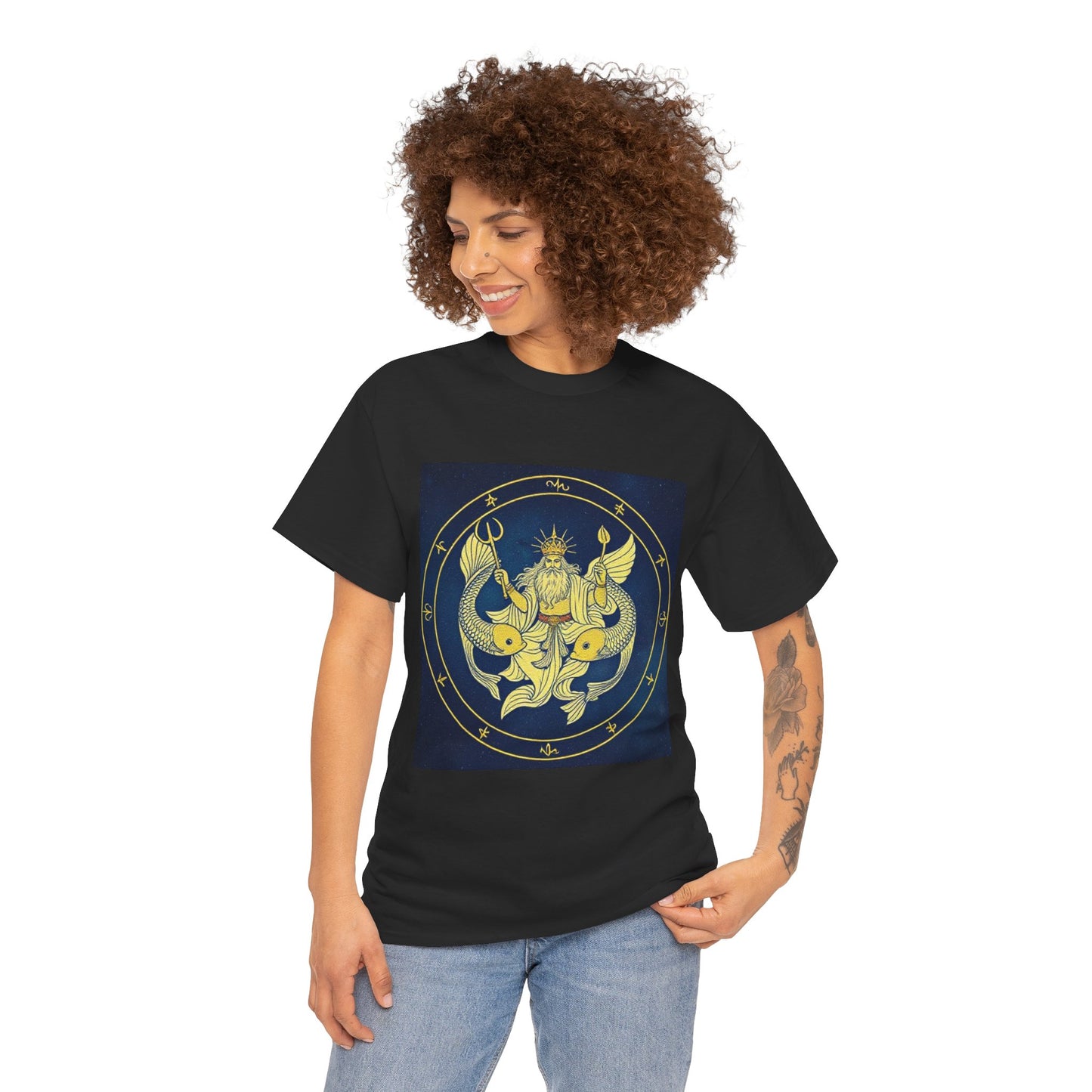Unisex Heavy Cotton T-Shirt, King of Pisces, Zodiac Design