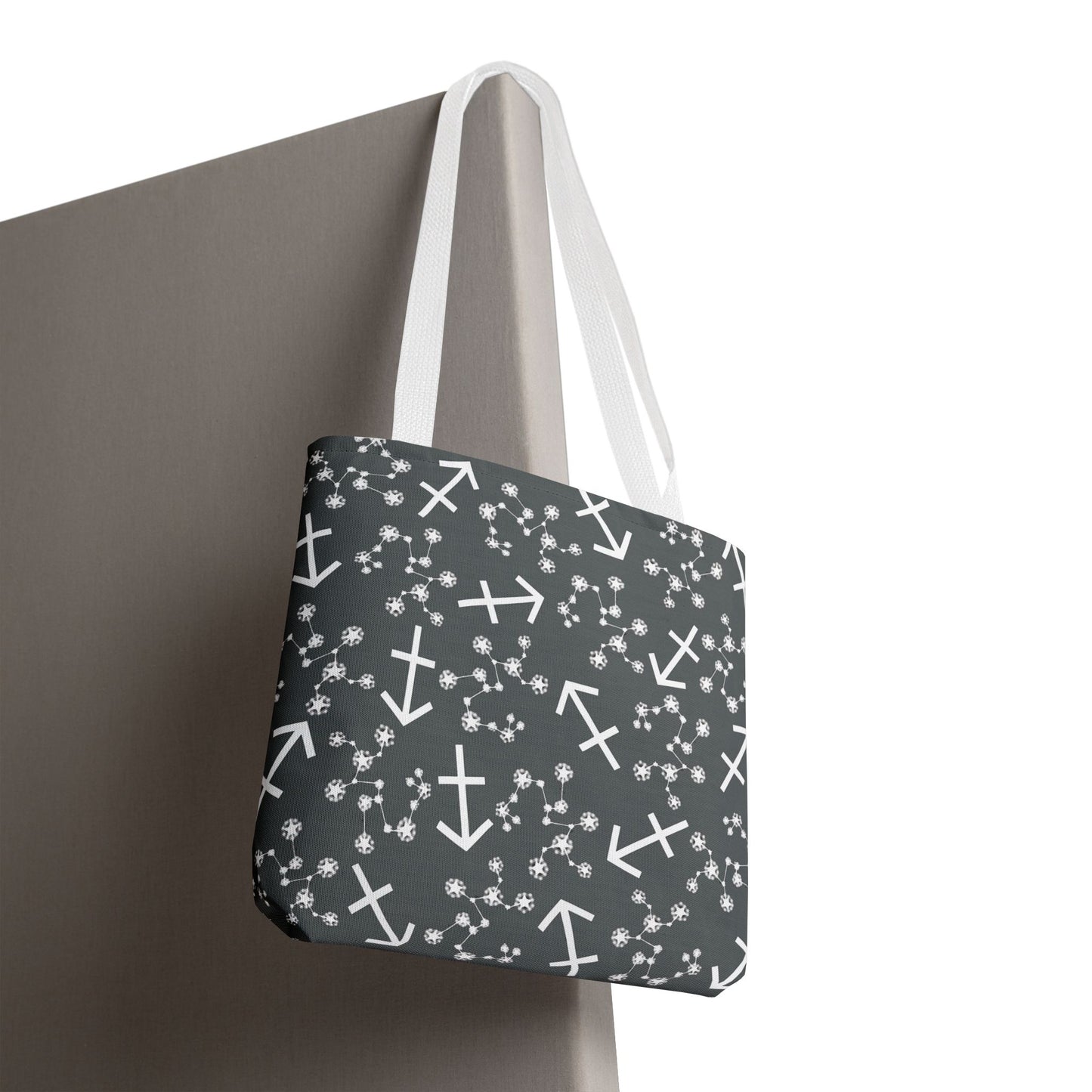 Tote Bag, Sagittarius Zodiac Sign, AOP, (Grey, White Print)
