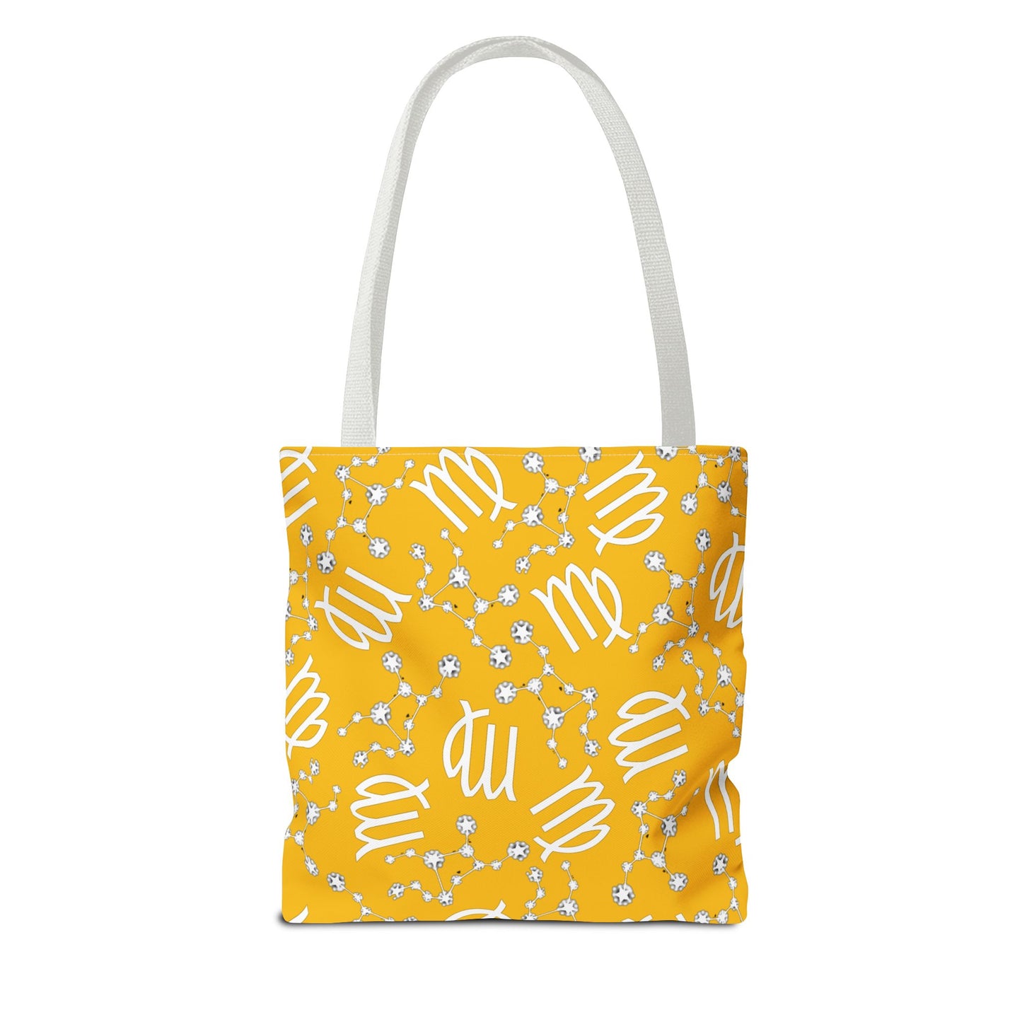 Tote Bag, Virgo Zodiac Sign, AOP, (Yellow White)