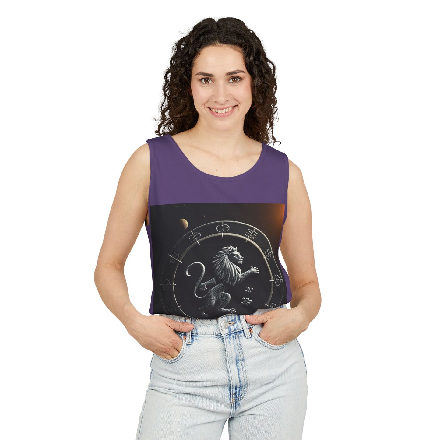 Unisex Garment-Dyed, Tank Top, Leo Design, Space Animal, 100% US cotton