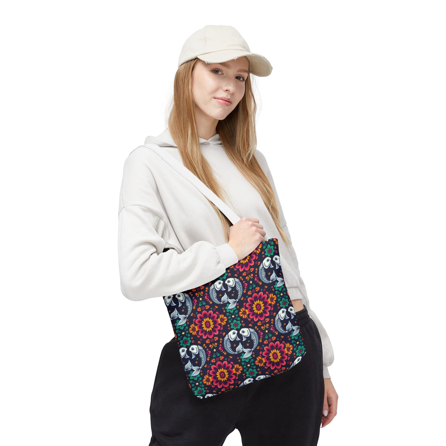 Tote Bag (AOP), Pisces, Zodiac v1, Flower Pattern