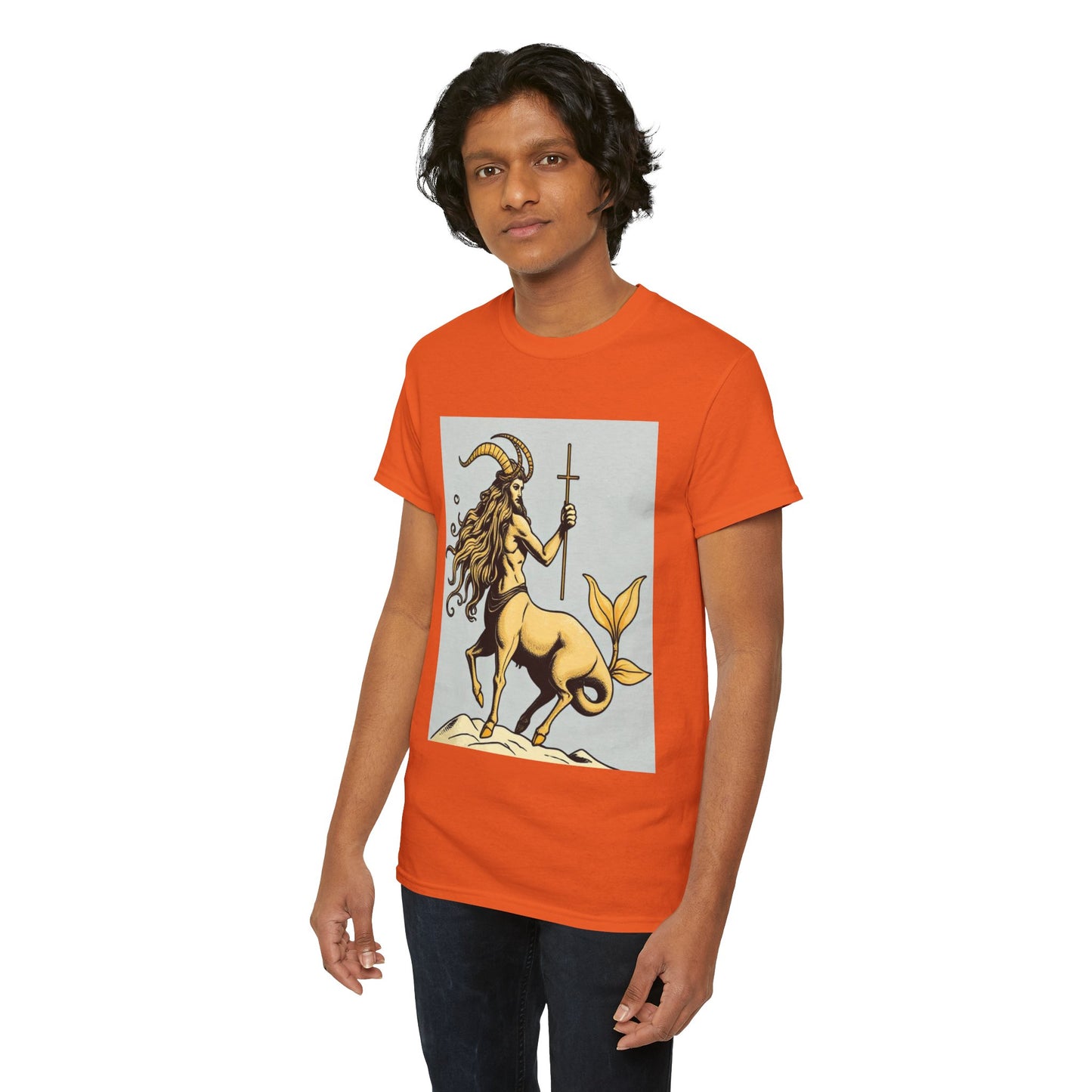 Unisex Heavy Cotton T-Shirt, Capricorn God v3, Zodiac Design