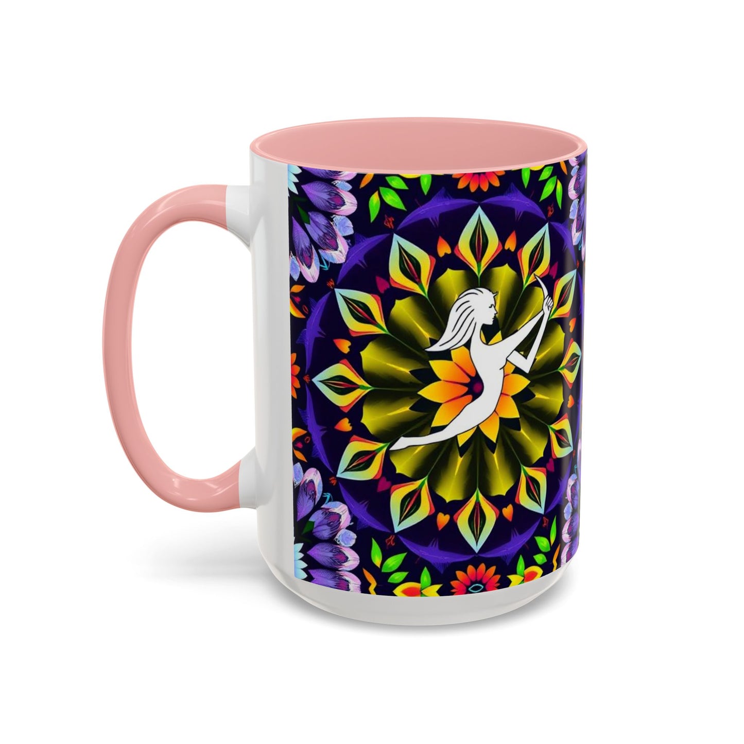 Accent Coffee Mug, Sagittarius, Zodiac v1. Flower Pattern, (11, 15oz)