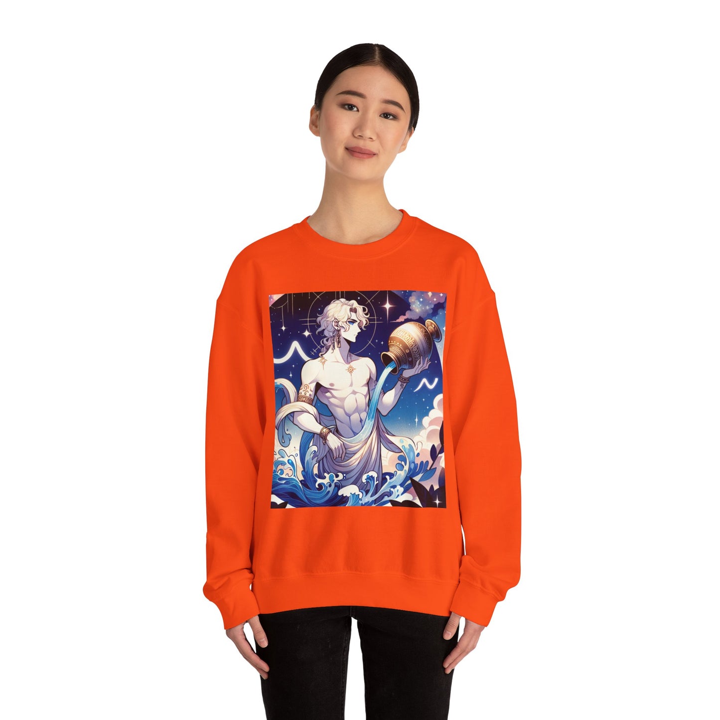 Unisex Heavy Blend™ Crewneck Sweatshirt, Anime Aqua God, Aquarius Zodiac Design