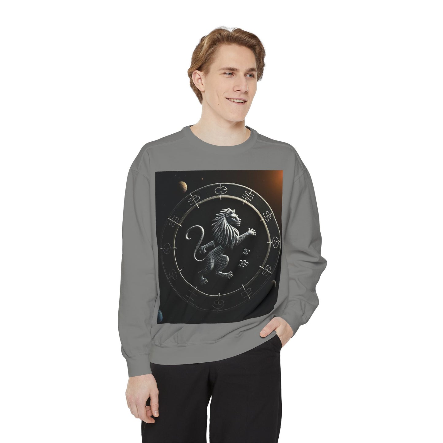 Garment-Dyed Sweatshirt, Unisex, Space Animal Design, Leo