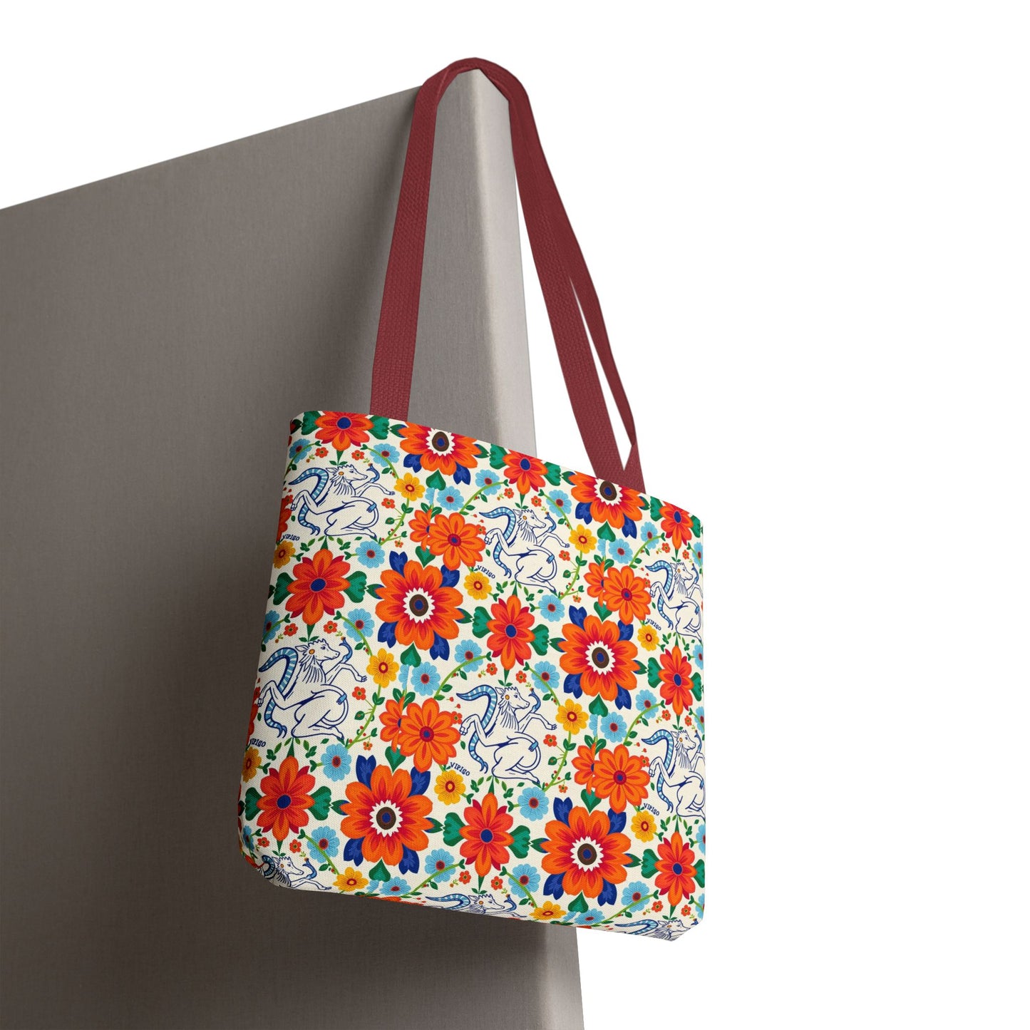 Tote Bag, (AOP), Virgo, Zodiac v1, Flower Pattern