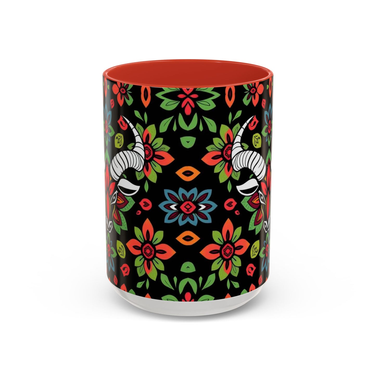 Accent Coffee Mug, Taurus, Zodiac v2. Flower Pattern, (11, 15oz)
