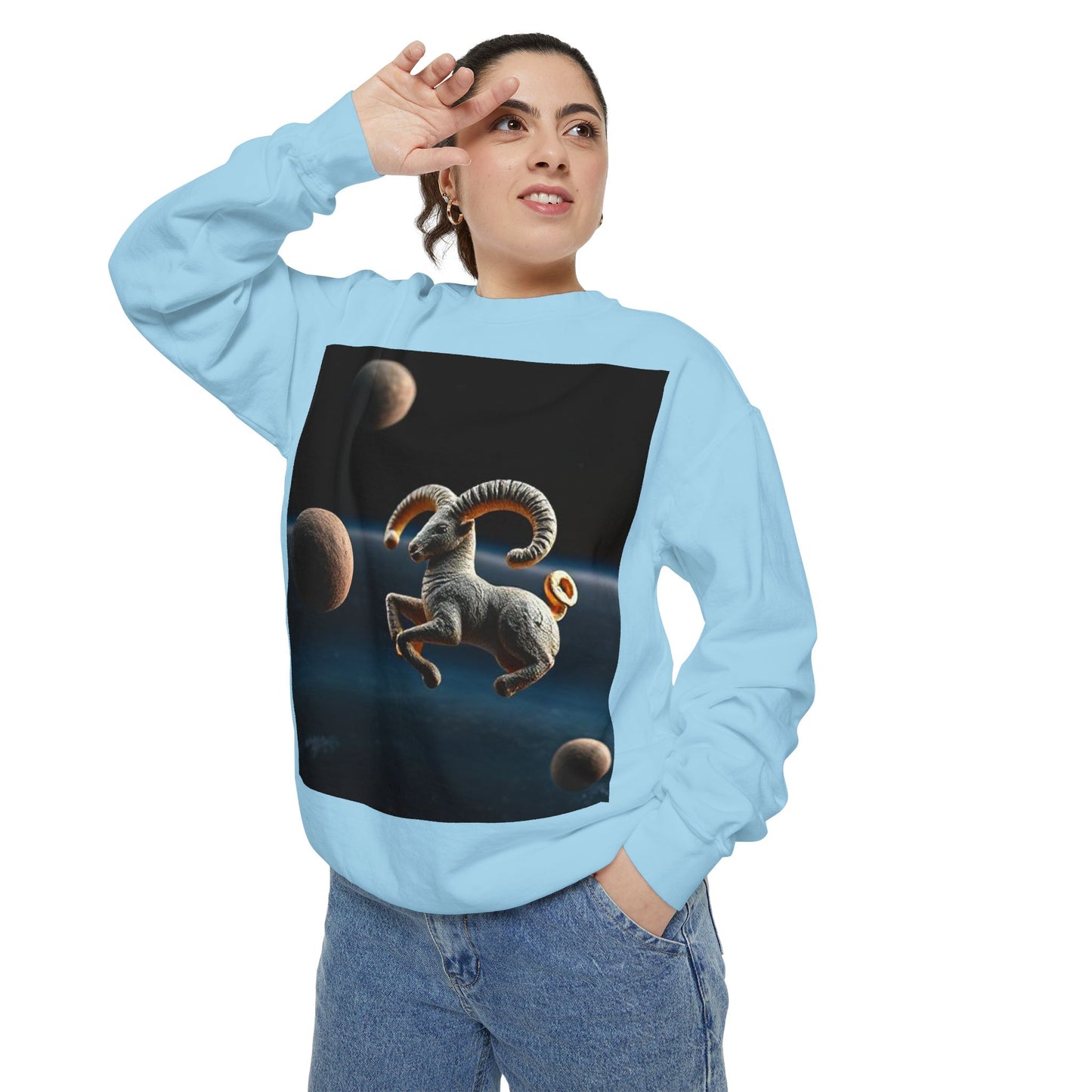 Garment-Dyed Sweatshirt, Unisex, Space Animal Design v1, Aries