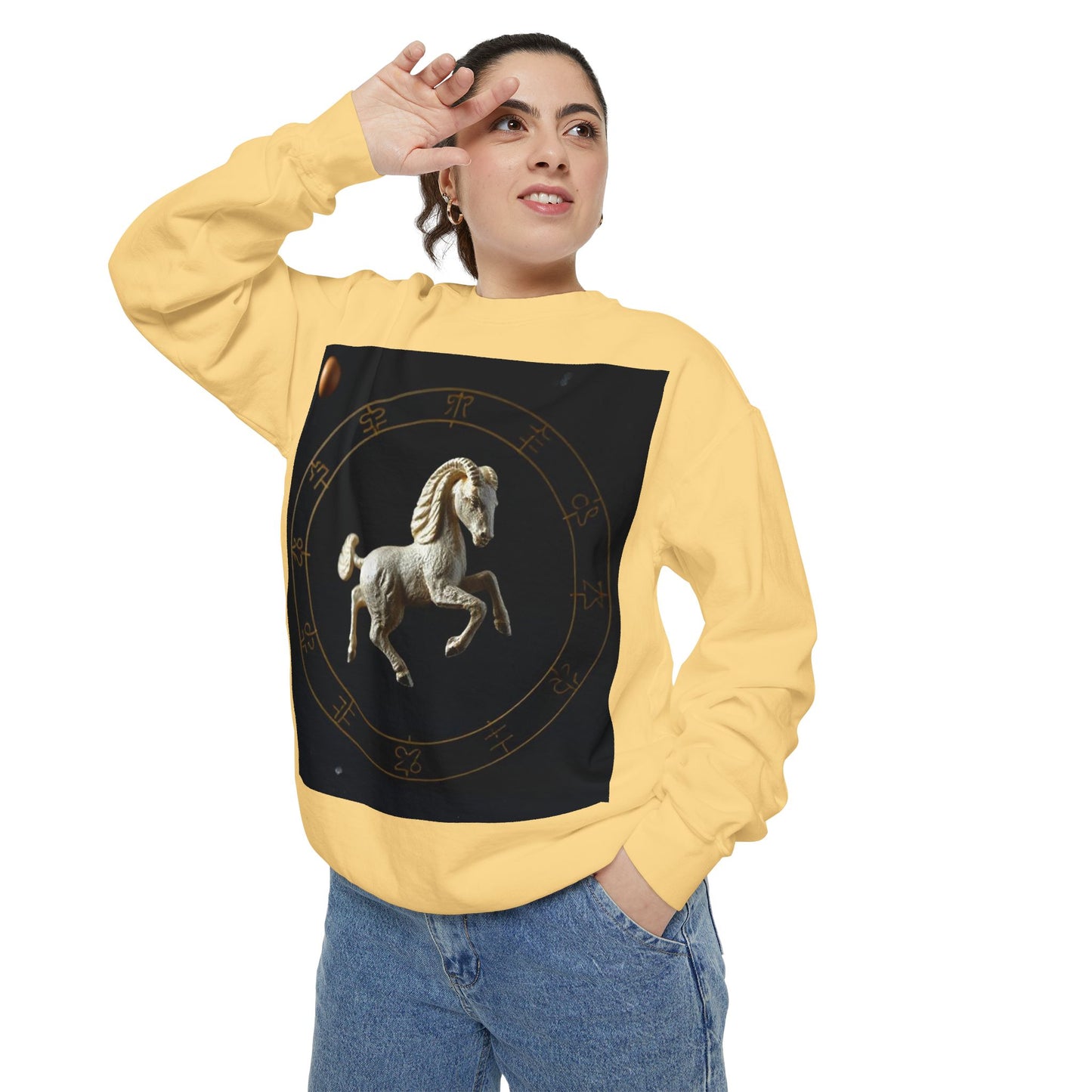 Garment-Dyed Sweatshirt, Unisex, Space Animal Design, Capricorn