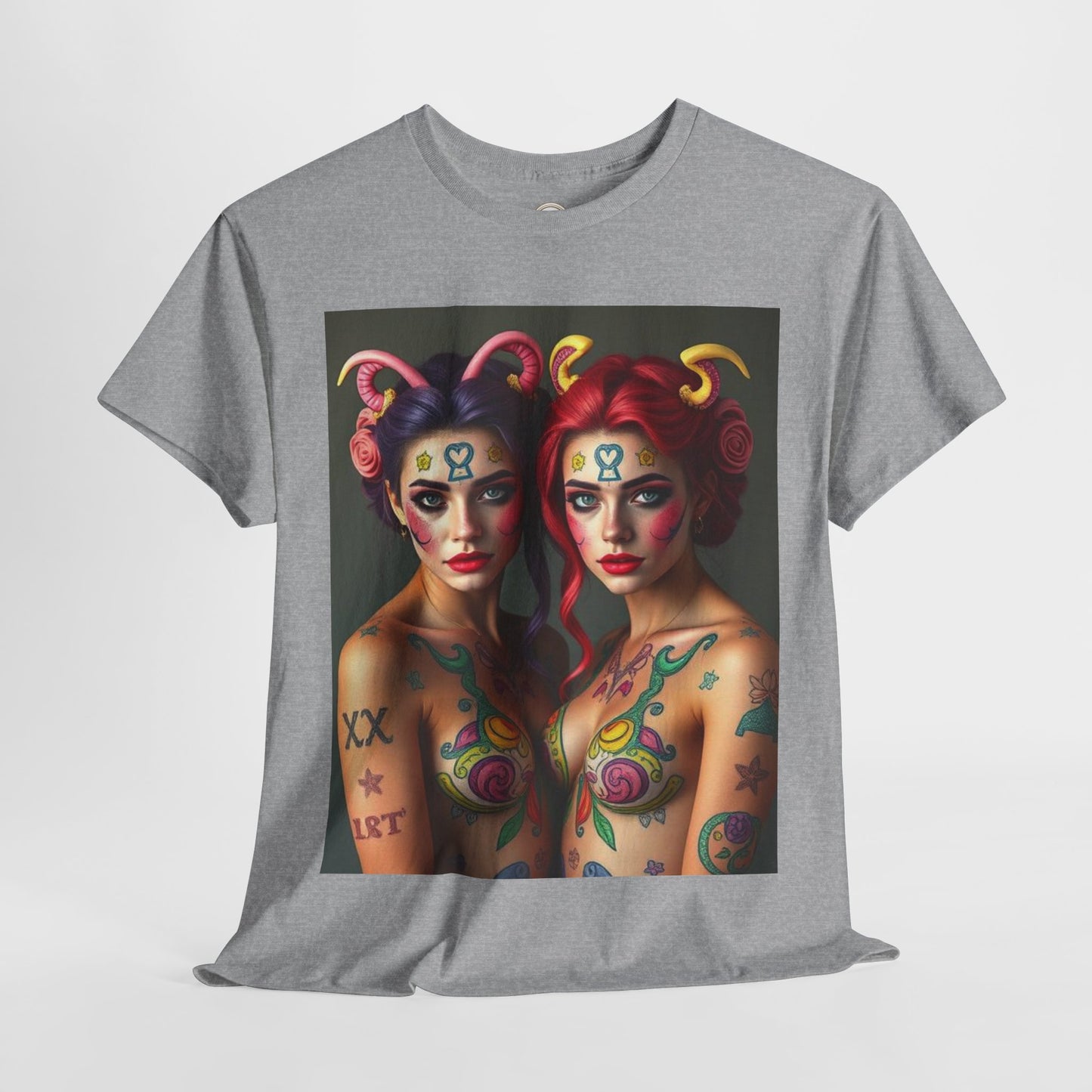 Unisex Heavy Cotton T-Shirt, Gemini, Zodiac v3, Sexy Art