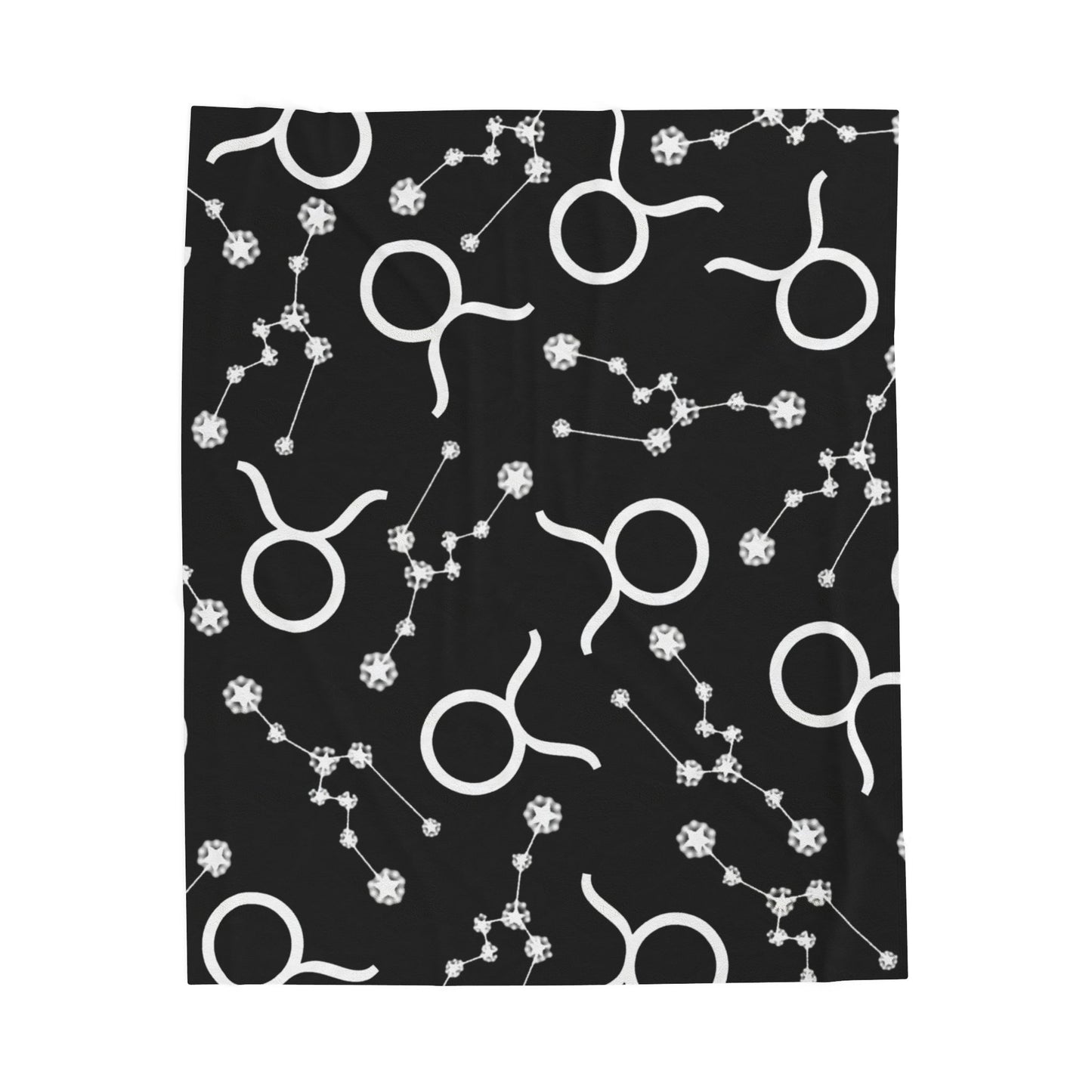 Velveteen Plush Blanket, Taurus Zodiac Sign, Constellation & Symbol, Black, 100% polyester
