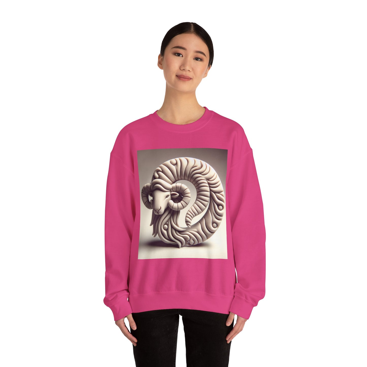Unisex Heavy Blend™ Crewneck Sweatshirt, Round Statue, Aries Zodiac Design