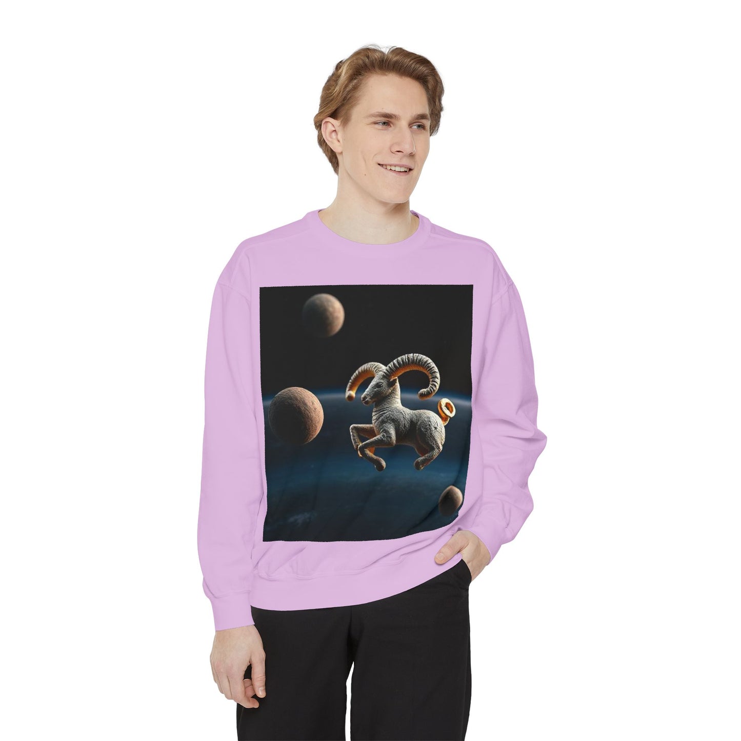 Garment-Dyed Sweatshirt, Unisex, Space Animal Design v1, Aries