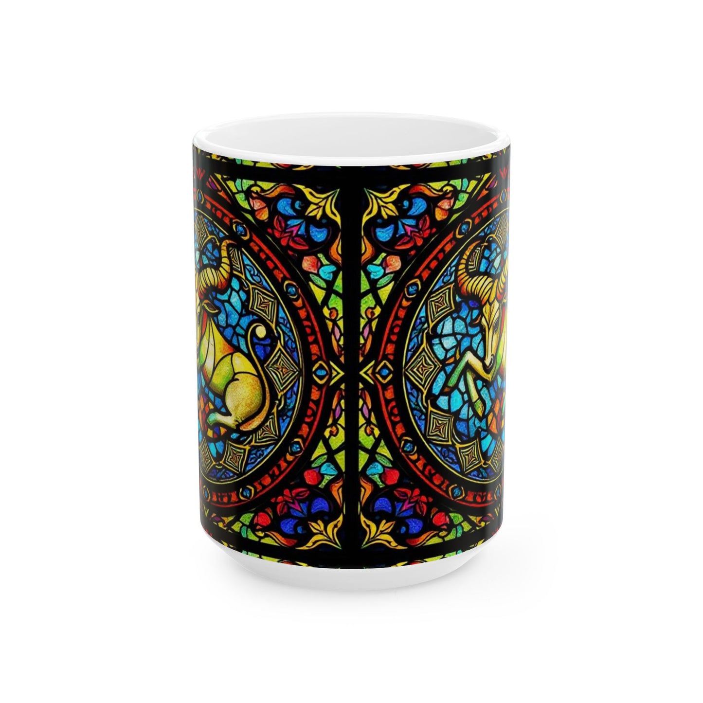 Ceramic Mug, (11oz, 15oz), Ceramic Coffee Mug, AOP, Glass Design v1, Taurus Zodiac