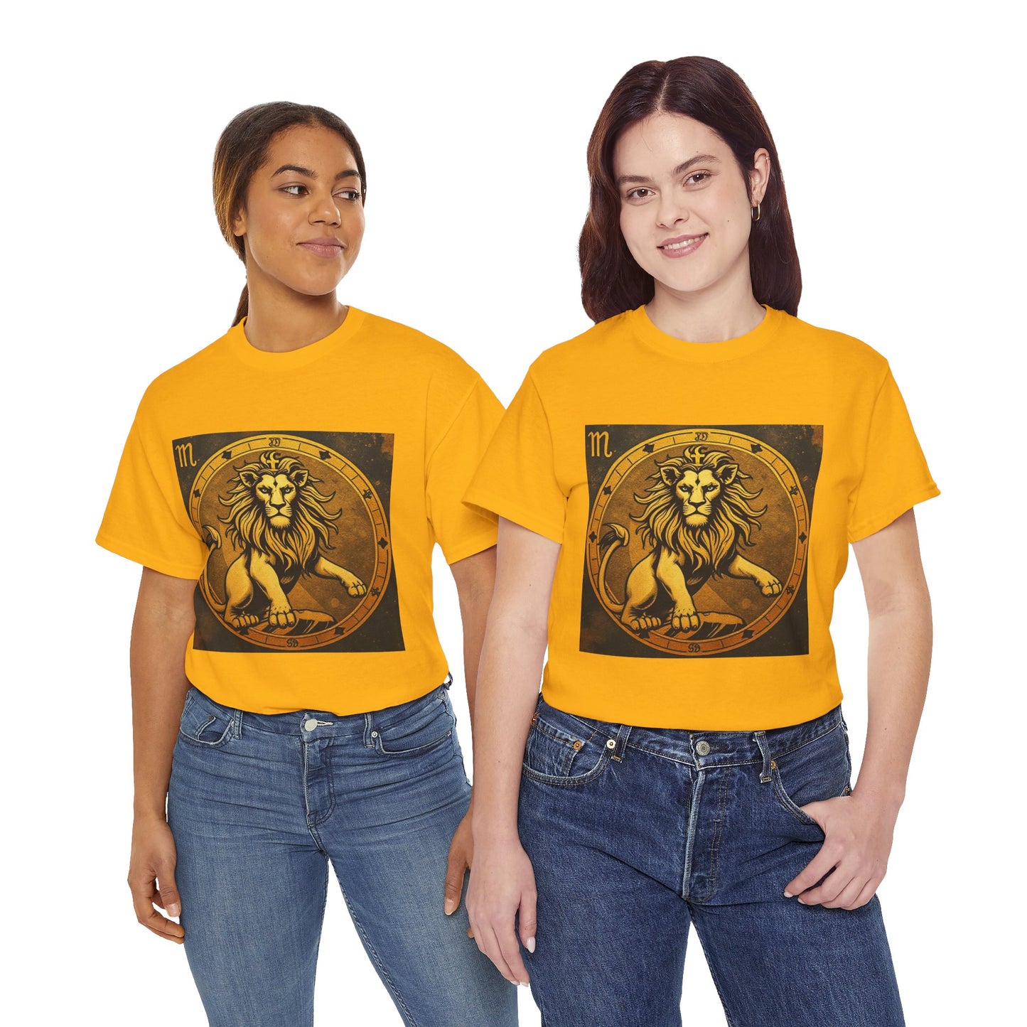 Unisex Heavy Cotton T-Shirt, Gold Lion v1, Leo Zodiac Design