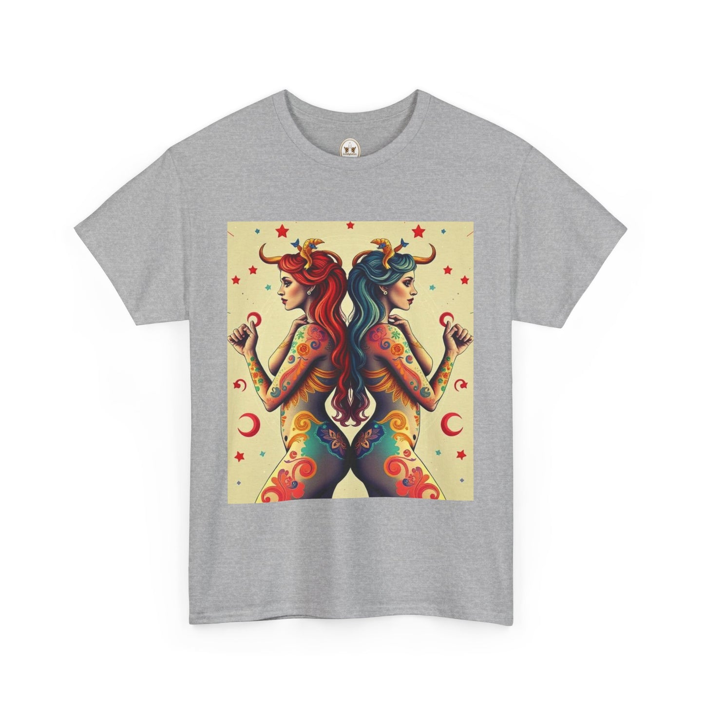 Unisex Heavy Cotton T-Shirt, Gemini, Zodiac v4, Sexy Art
