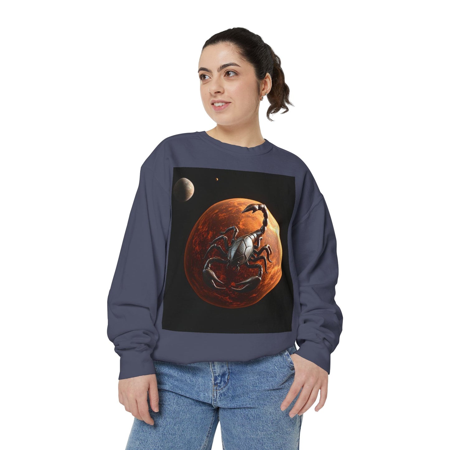 Garment-Dyed Sweatshirt, Unisex, Space Animal Design, Scorpio