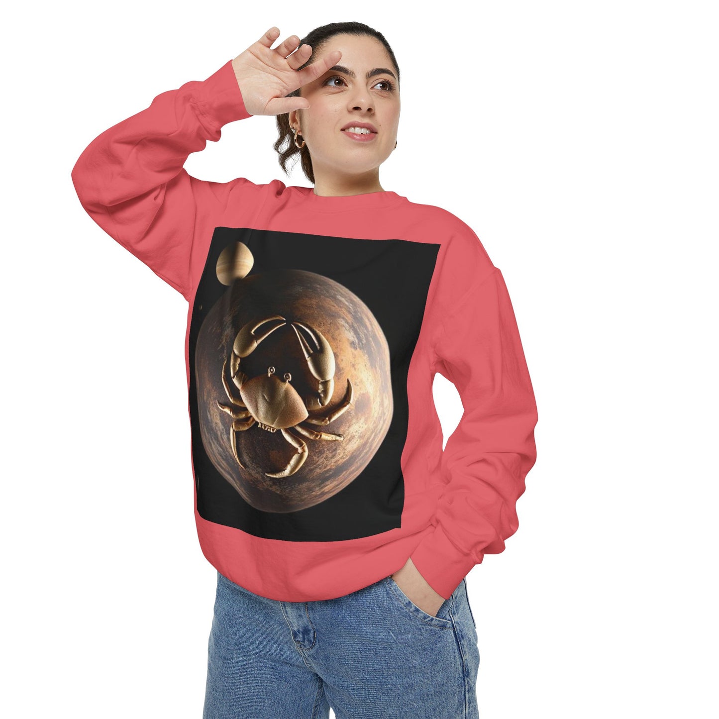 Garment-Dyed Sweatshirt, Unisex, Space Animal Design v1, Cancer